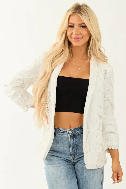 Off White Floral Lace Fitted Blazer sold by Lime Lush