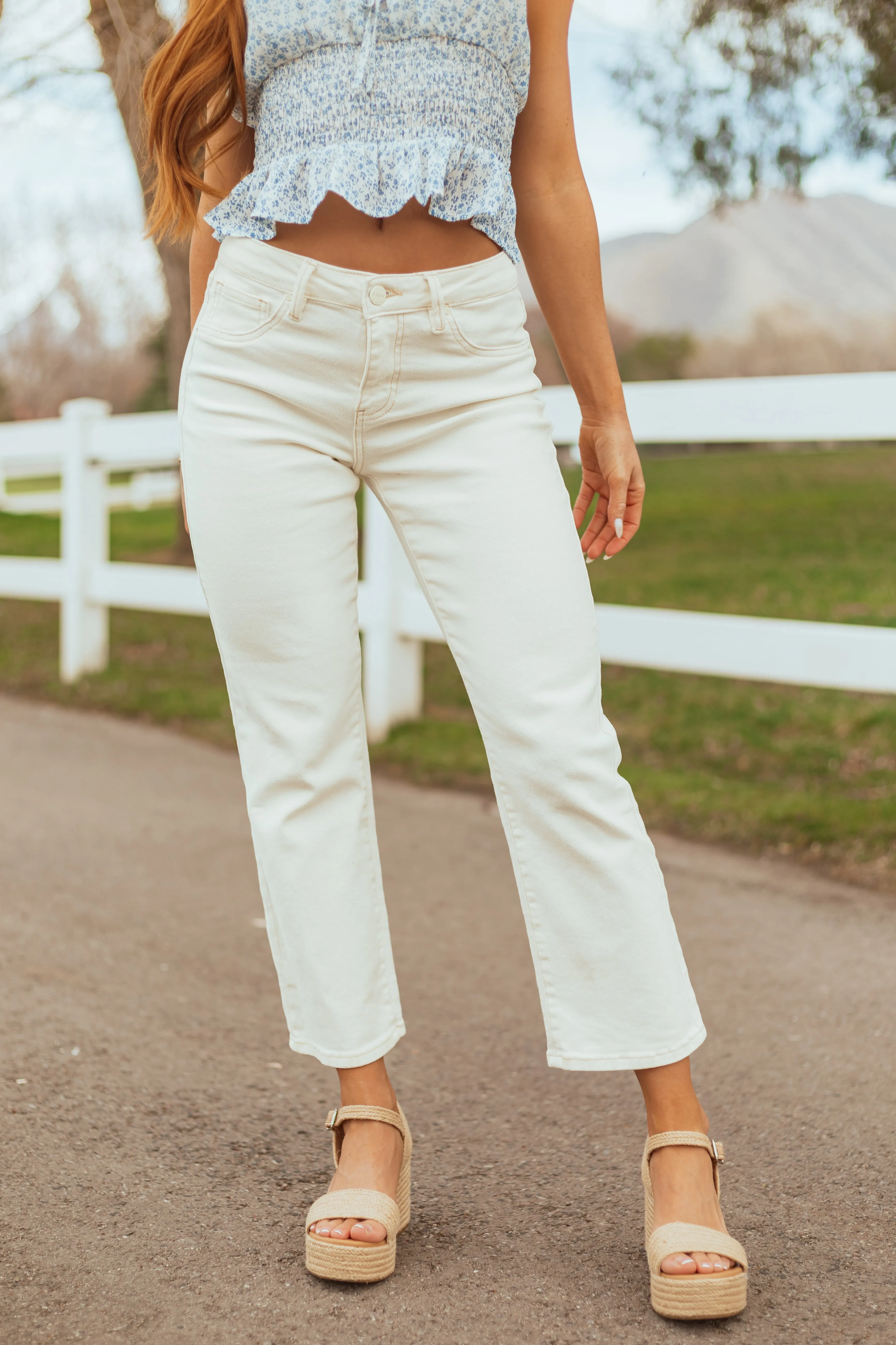 Risen White Wash Denim Straight Stretchy Jeans sold by Lime Lush