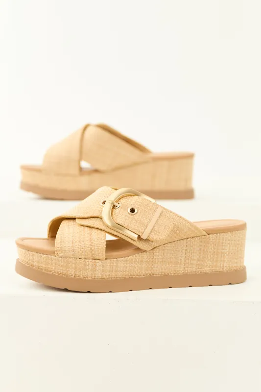 Desert Sand Platform Wedge Buckle Strap Sandals sold by Lime Lush