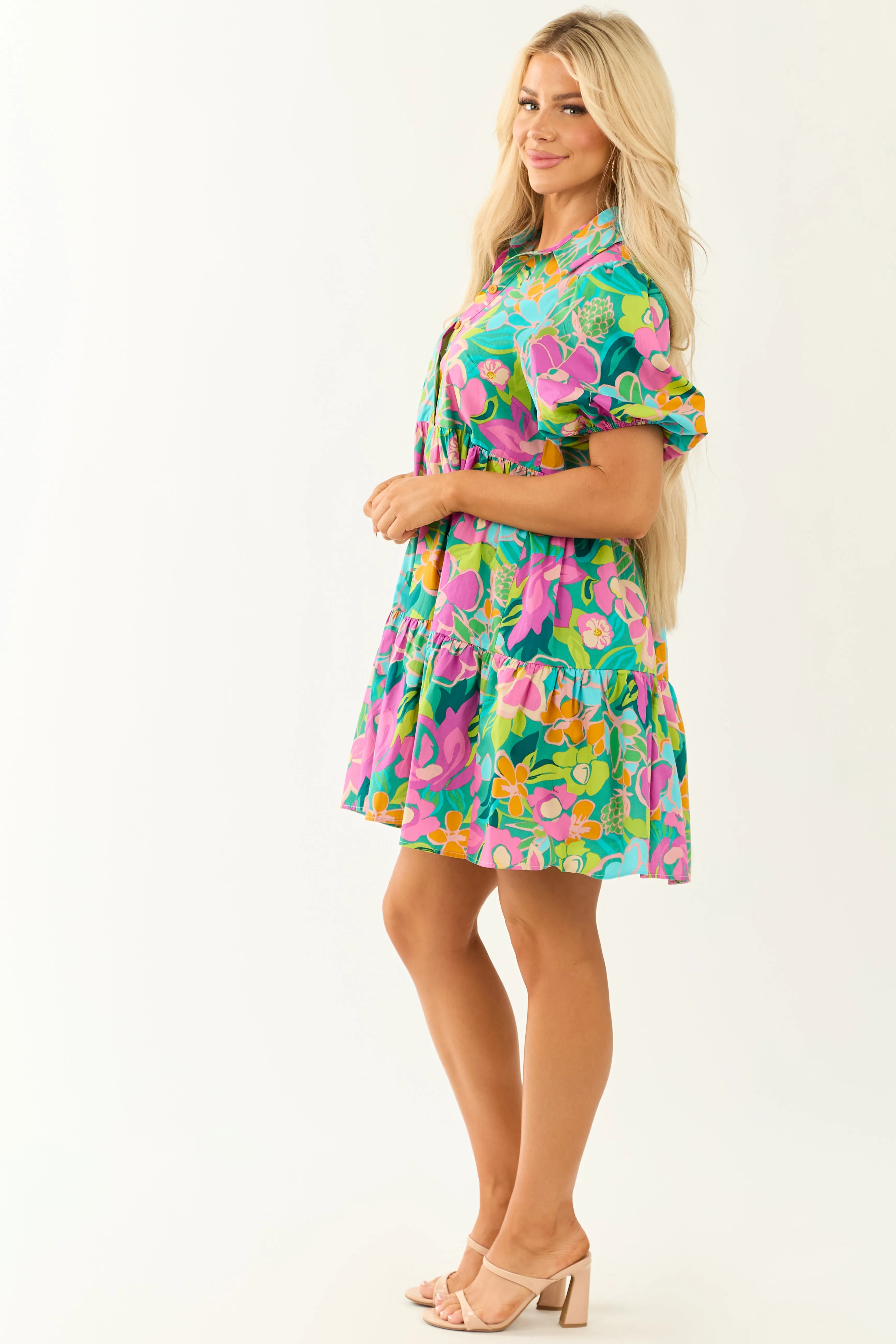 Flying Tomato Pine Floral Print Collared Short Dress sold by Lime Lush product image thumbnail 4