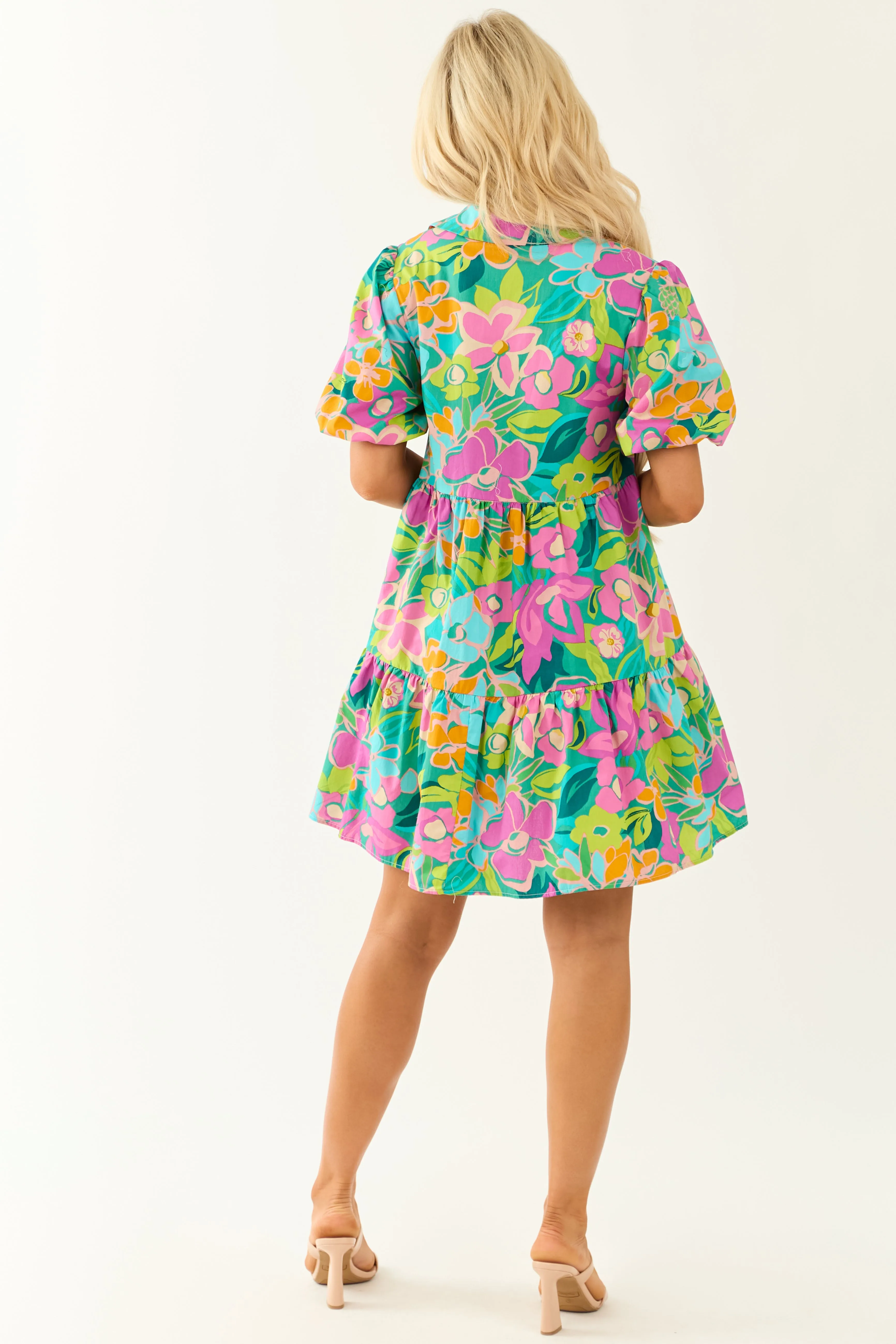 Flying Tomato Pine Floral Print Collared Short Dress sold by Lime Lush product image thumbnail 5