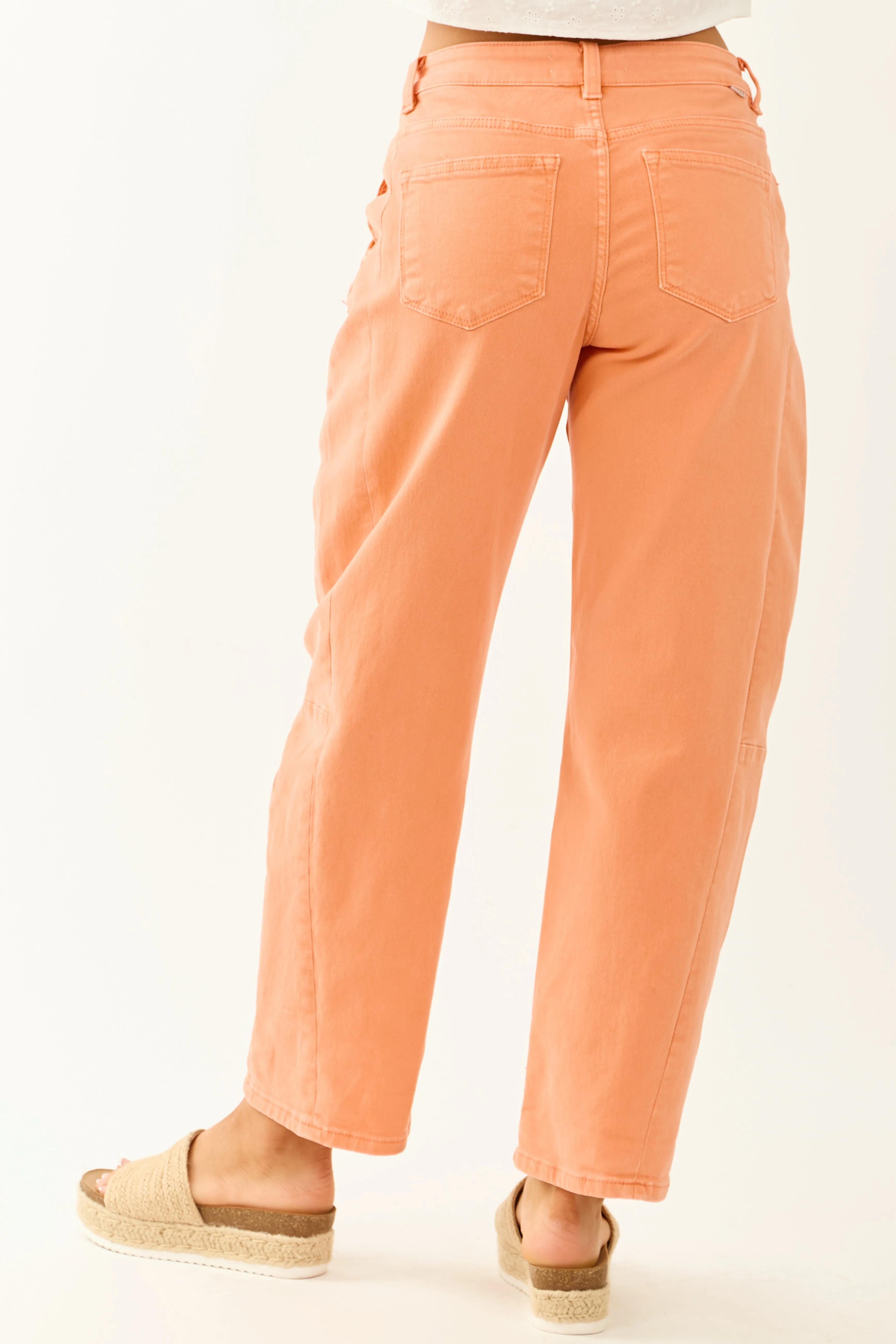 Risen Melon High Rise Cuffed Stretchy Barrel Jeans sold by Lime Lush product image thumbnail 5