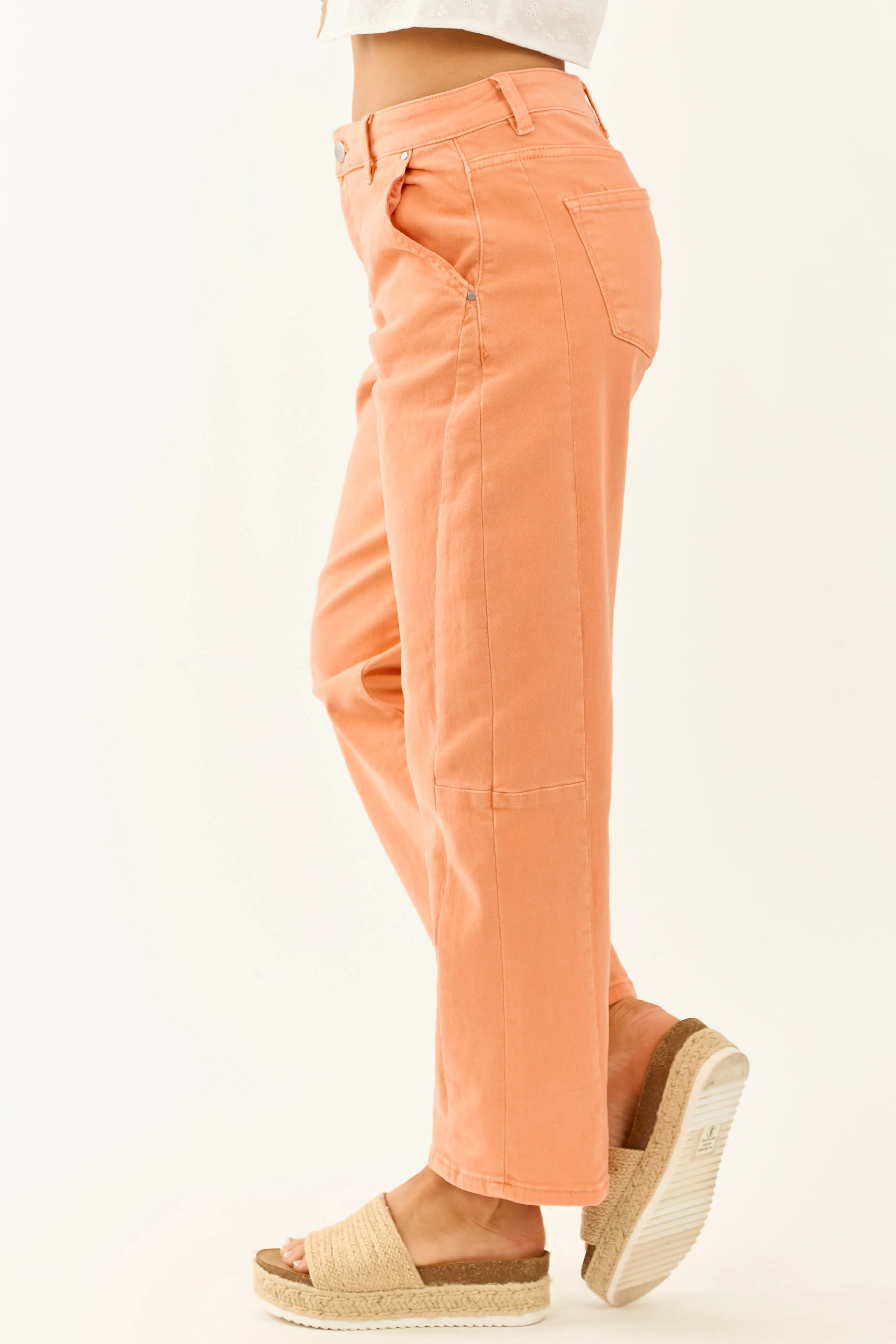 Risen Melon High Rise Cuffed Stretchy Barrel Jeans sold by Lime Lush product image thumbnail 4