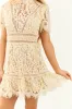 Cream Eyelash Lace Overlay Mock Neck Mini Dress sold by Lime Lush