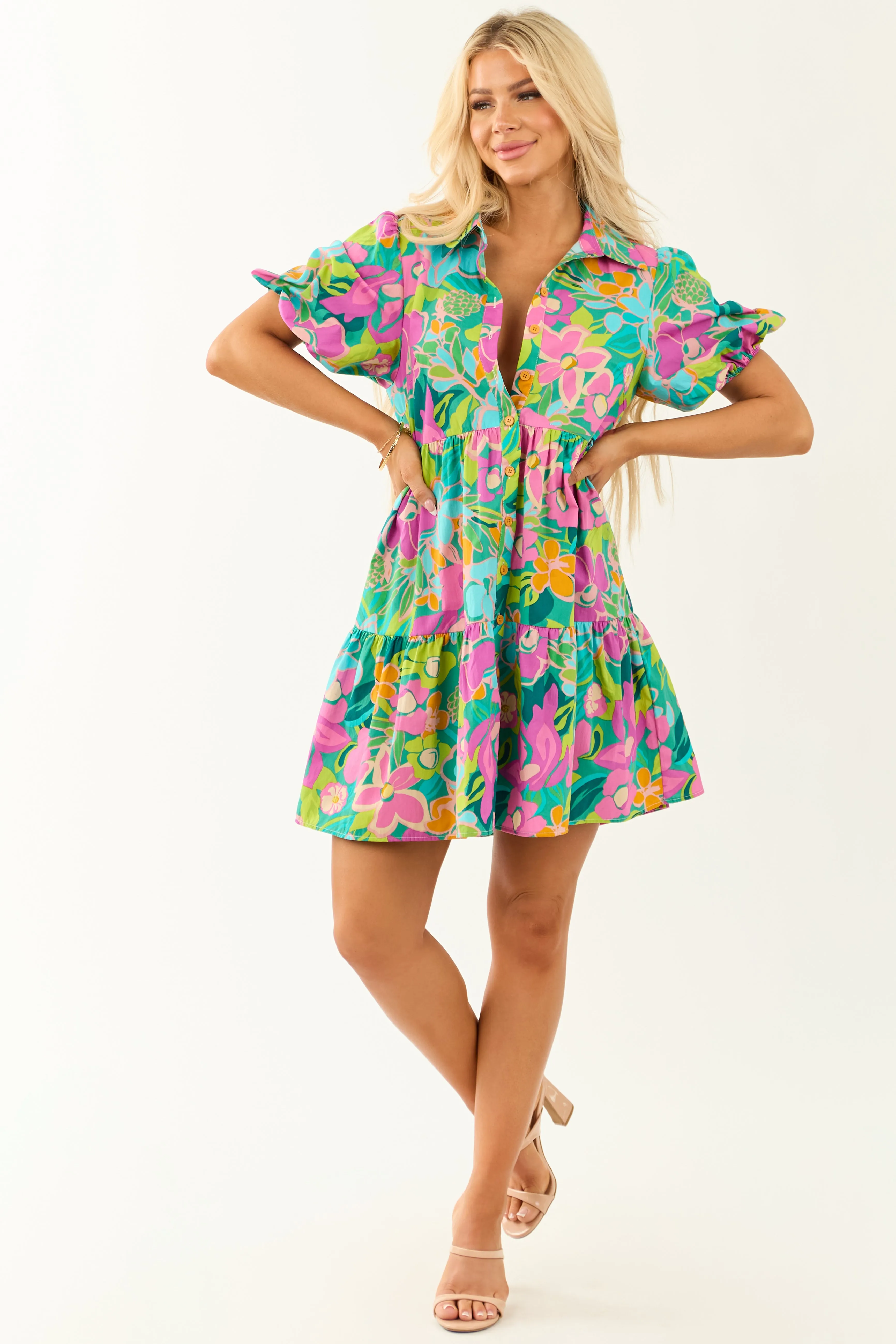 Flying Tomato Tropical Floral Collared Short Dress sold by Lime Lush product image thumbnail 2