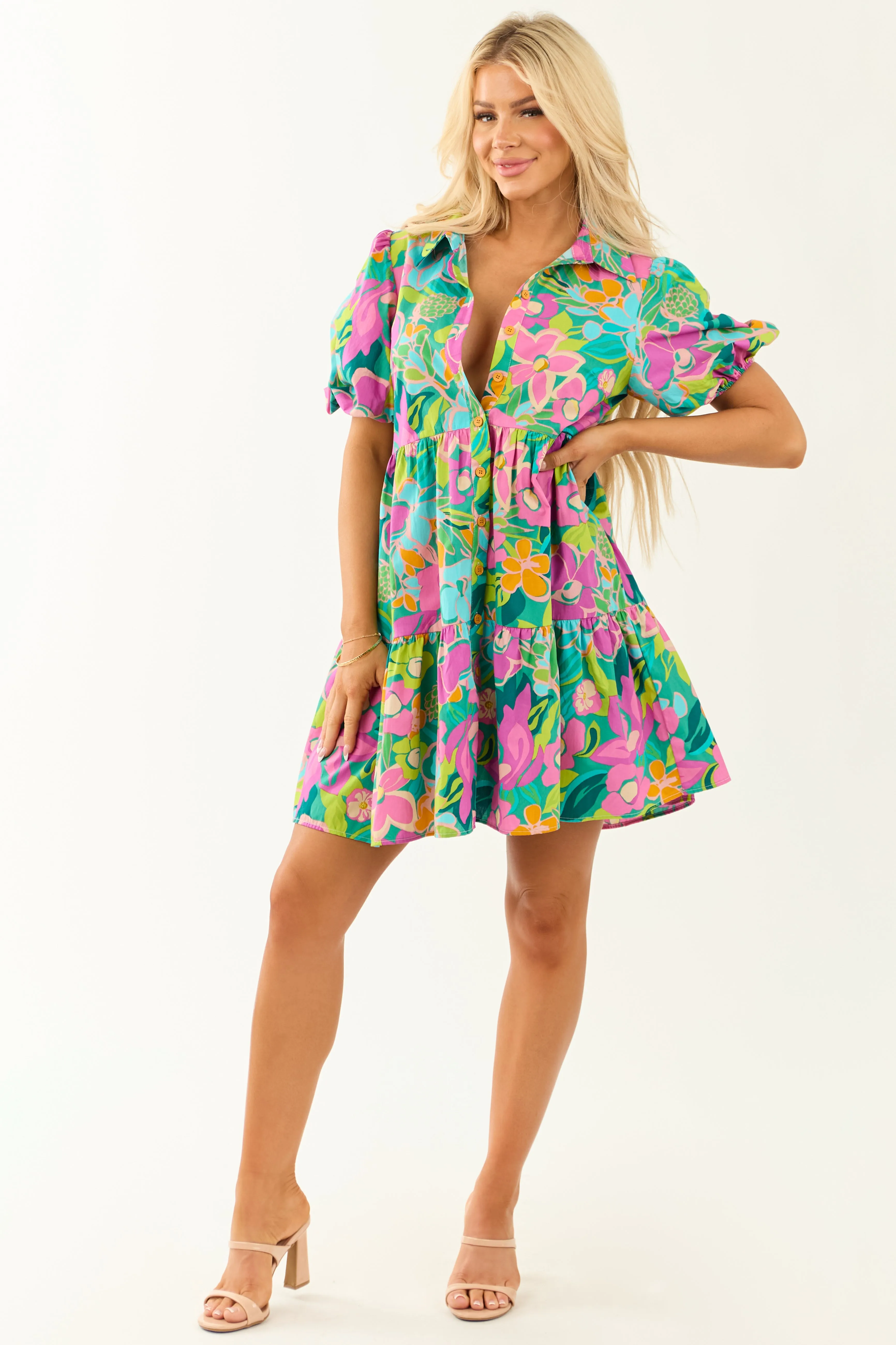 Flying Tomato Tropical Floral Collared Short Dress sold by Lime Lush