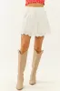 Off White Eyelet Lace Scalloped Hem Mini Skirt sold by Lime Lush