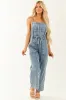 Medium Wash Square Neck Wide Leg Overalls Jumpsuit sold by Lime Lush