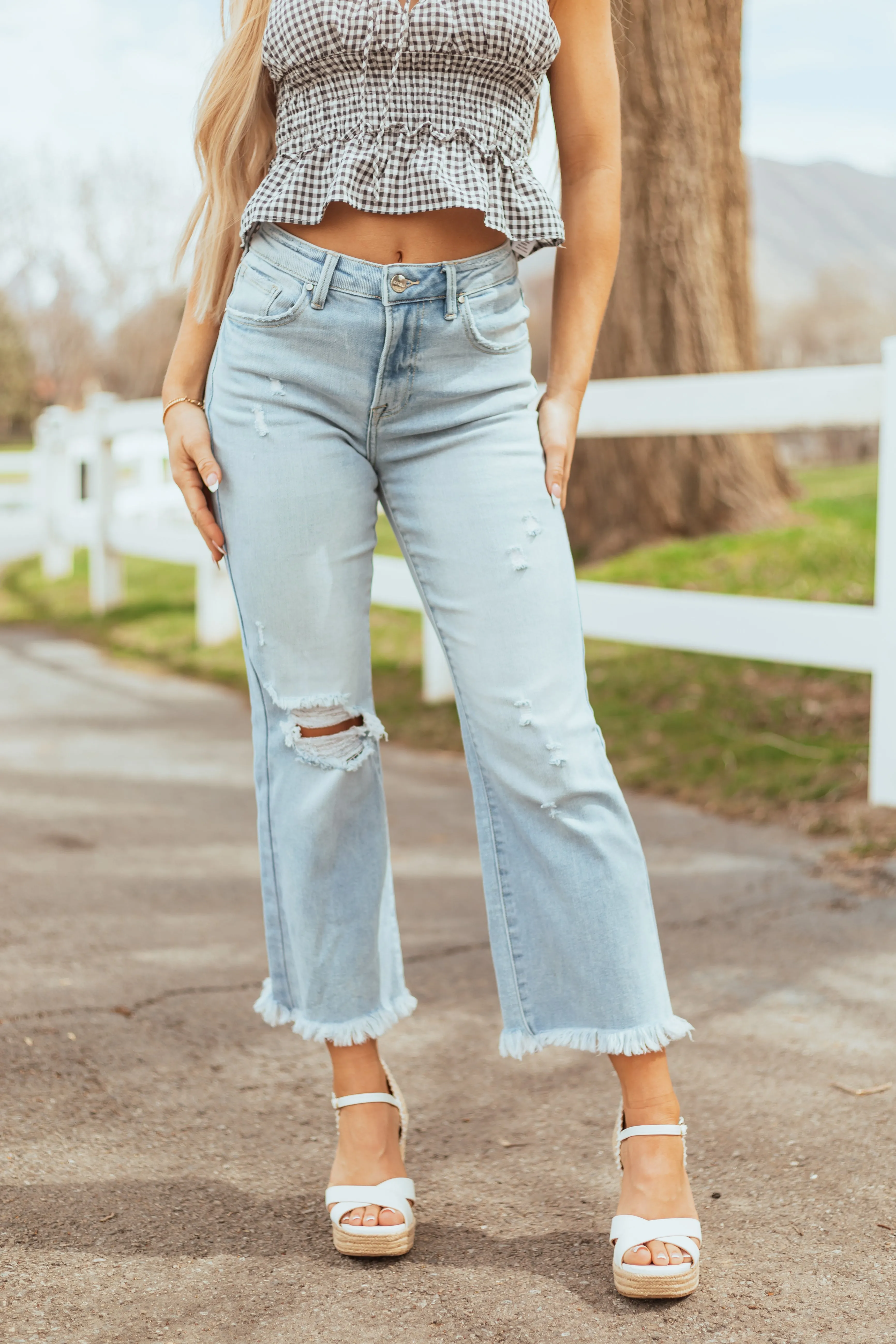 Risen Light Wash Stretchy Straight Leg Jeans sold by Lime Lush