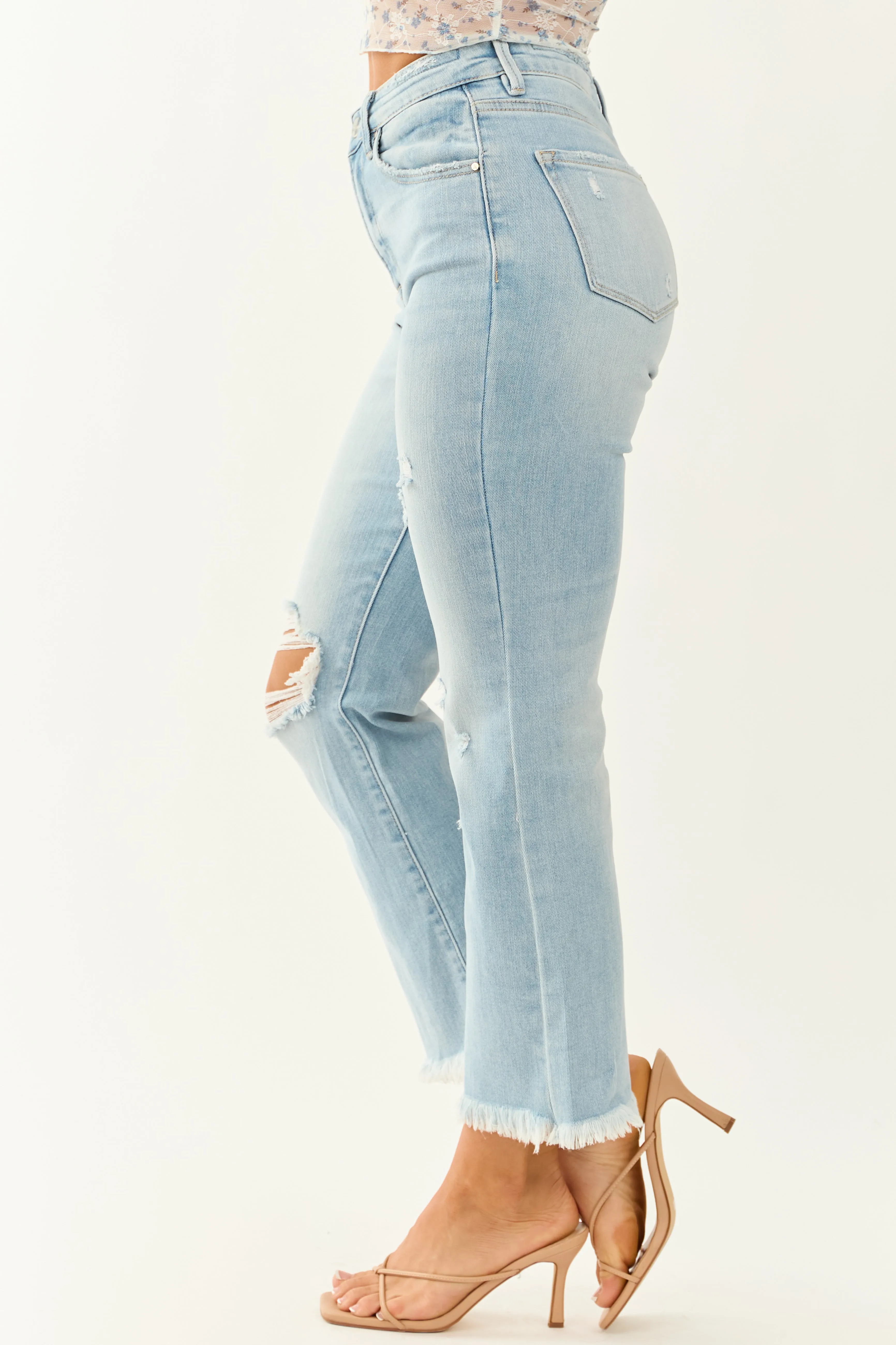 Risen Light Wash Stretchy Straight Leg Jeans sold by Lime Lush product image thumbnail 4
