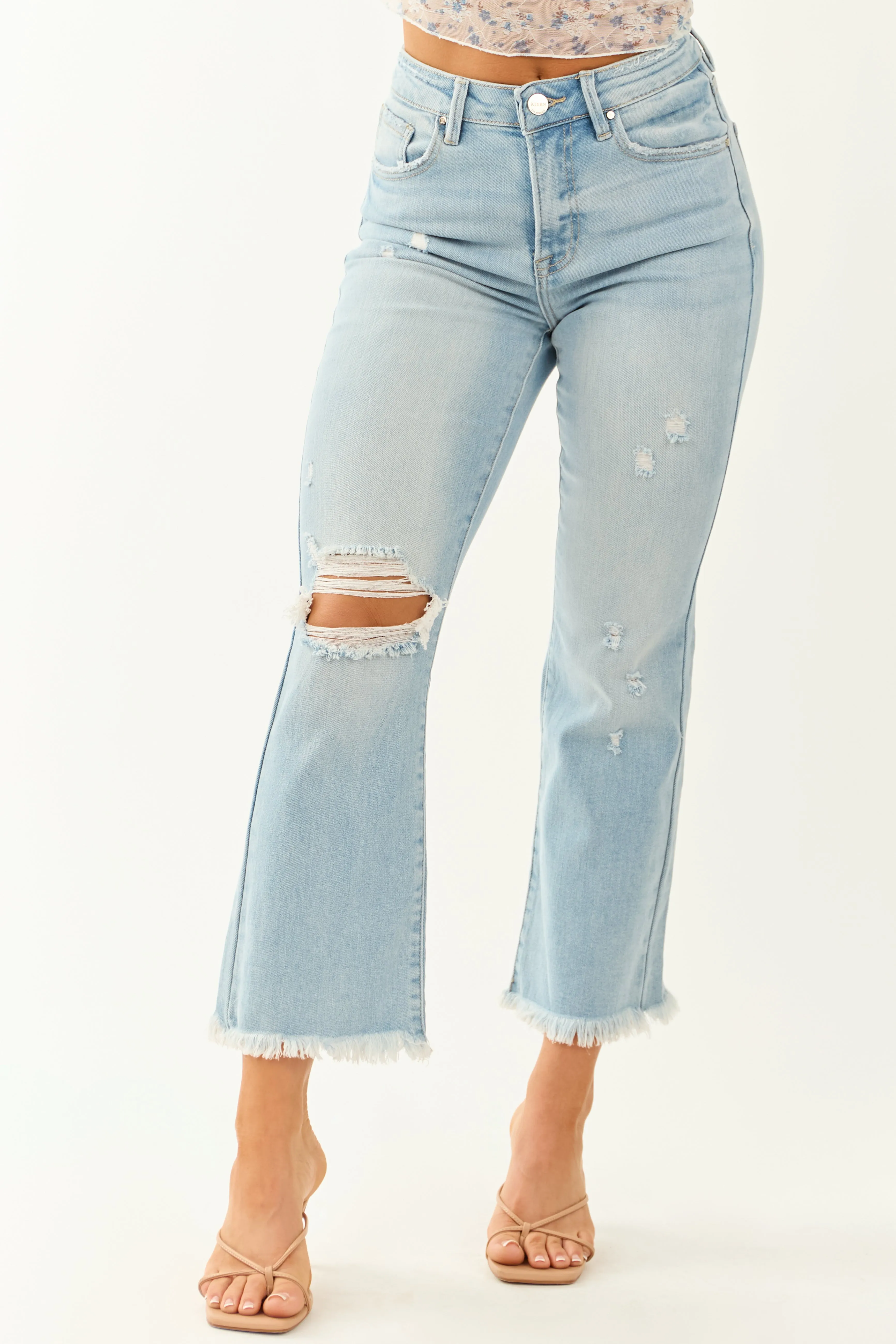 Risen Light Wash Stretchy Straight Leg Jeans sold by Lime Lush product image thumbnail 2