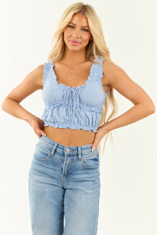 Cornflower and Cream Gingham Crop Tank Top sold by Lime Lush