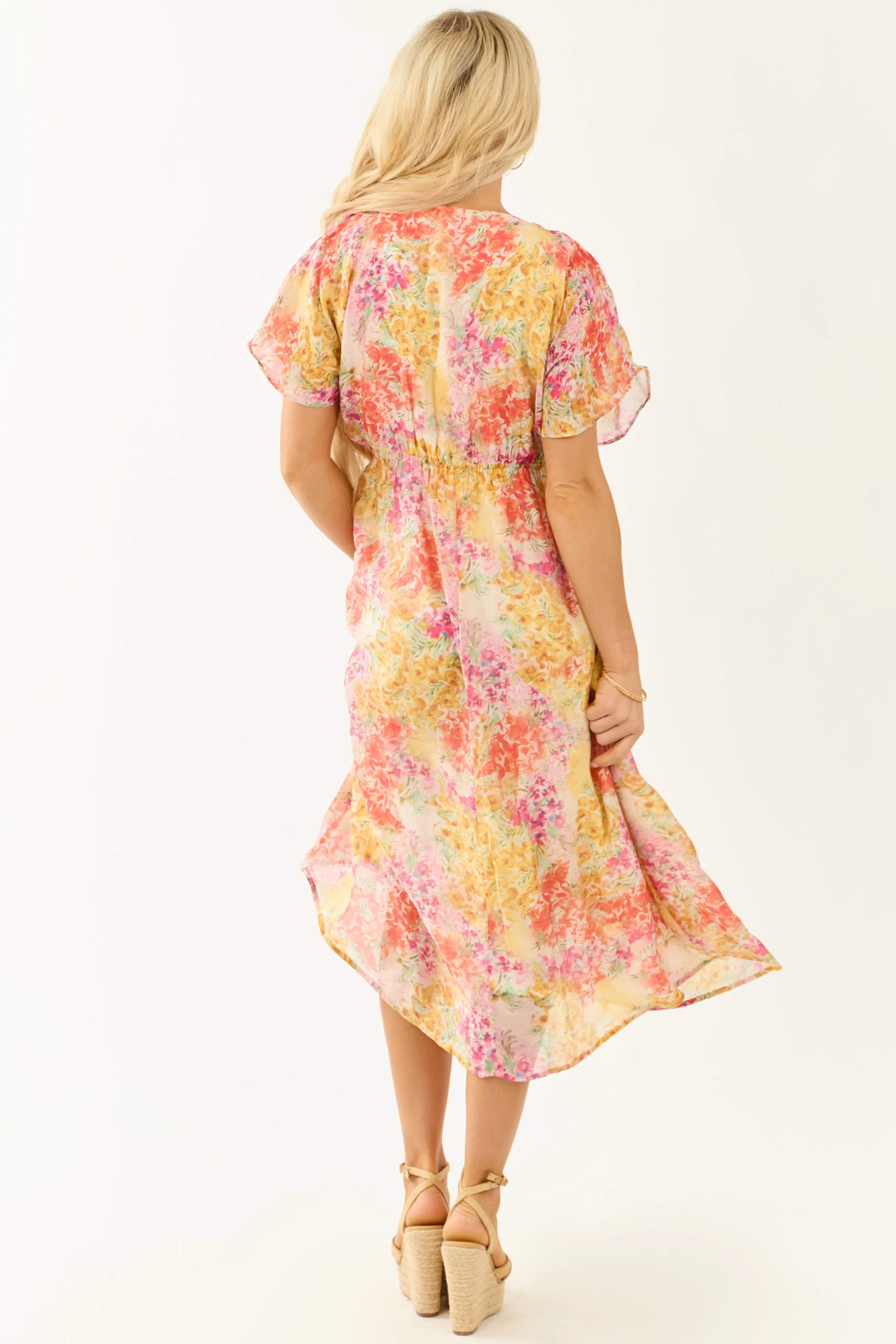 Ivory Floral Print V Neck Short Sleeve Midi Dress sold by Lime Lush product image thumbnail 5