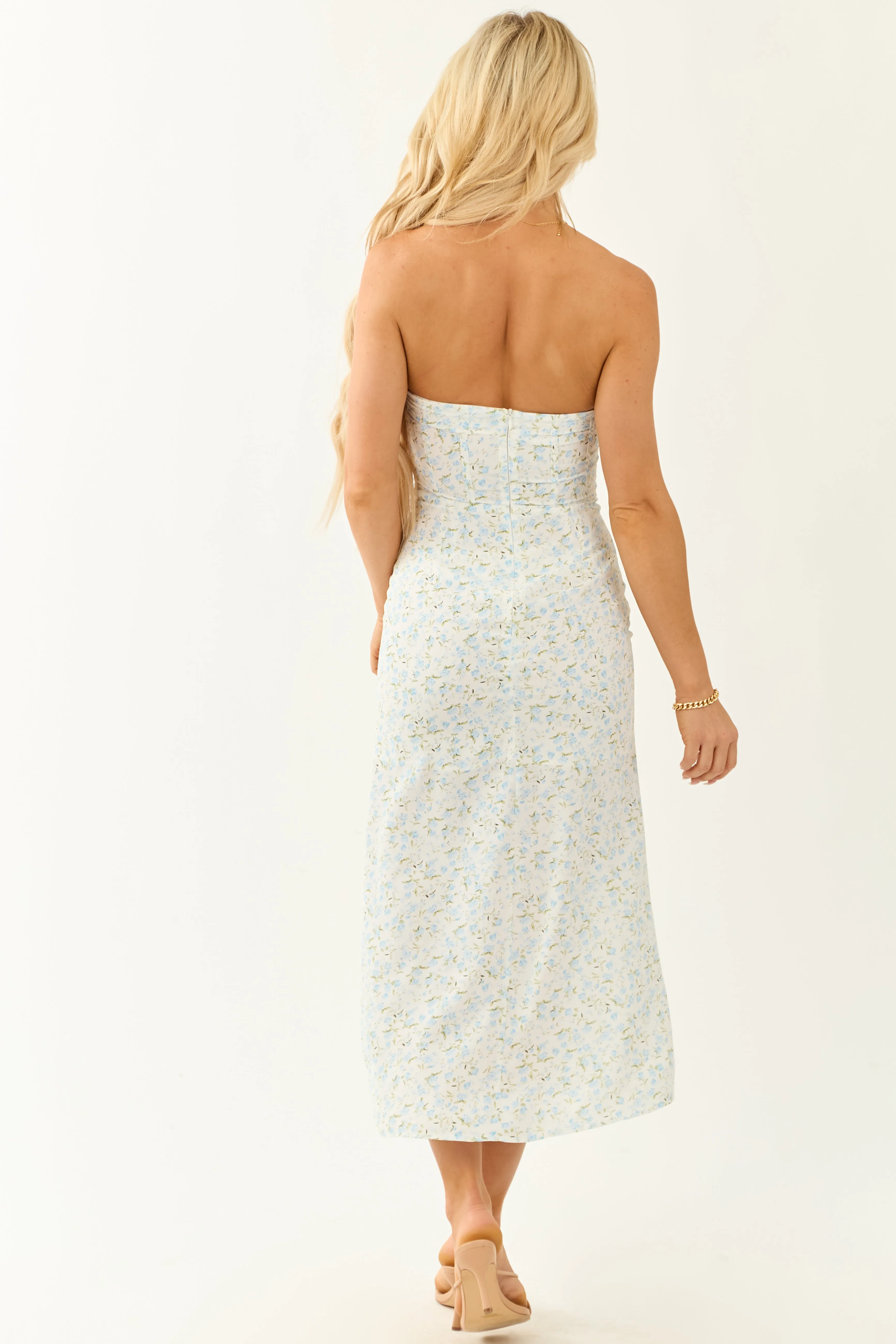 Off White Floral Corset Style Strapless Midi Dress sold by Lime Lush product image thumbnail 5