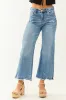 Risen Cropped Frayed Slit Hem Stretchy Wide Jeans sold by Lime Lush