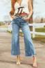Risen Cropped Frayed Slit Hem Stretchy Wide Jeans sold by Lime Lush