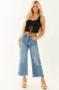 Risen Cropped Frayed Slit Hem Stretchy Wide Jeans sold by Lime Lush