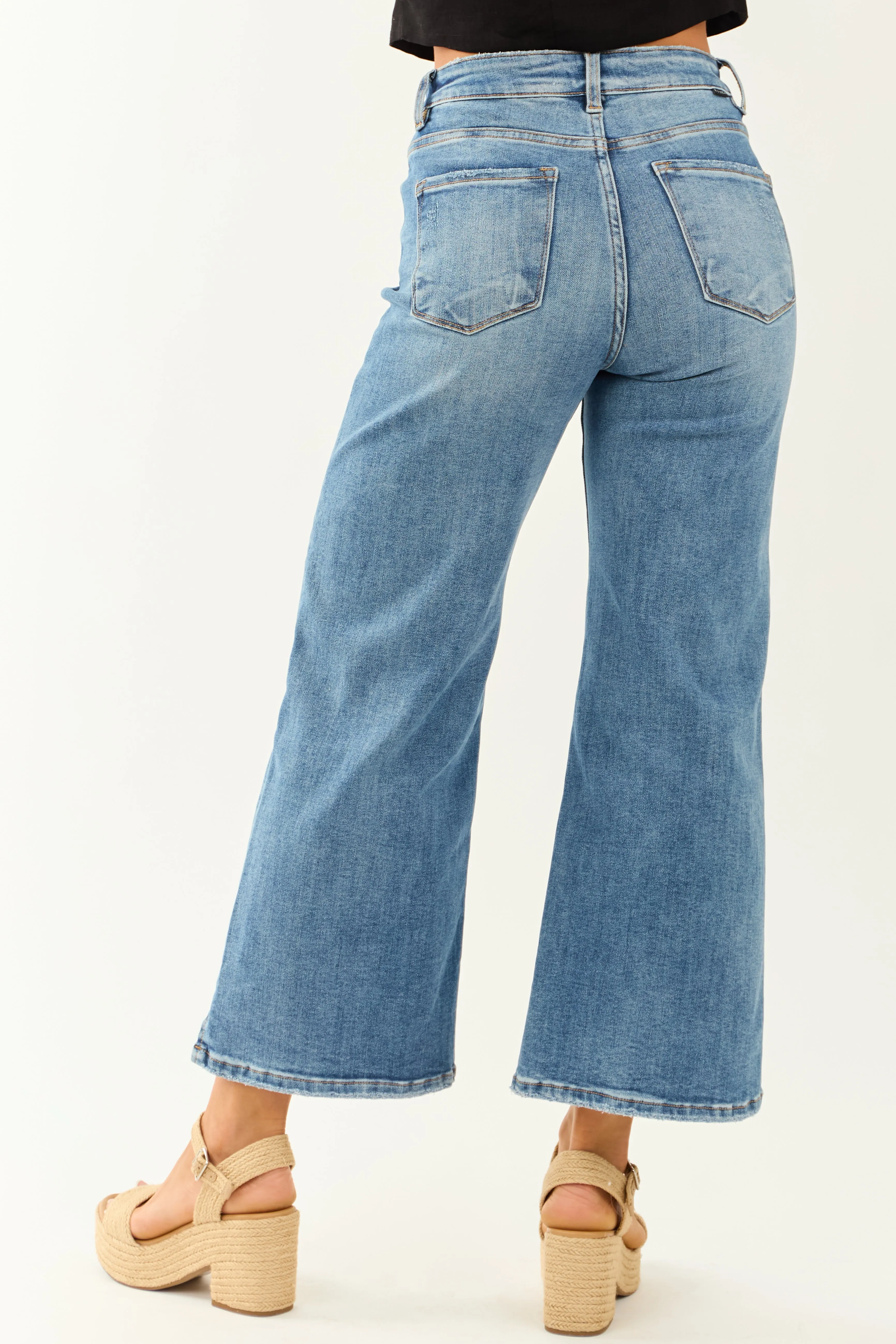 Risen Cropped Frayed Slit Hem Stretchy Wide Jeans sold by Lime Lush product image thumbnail 5