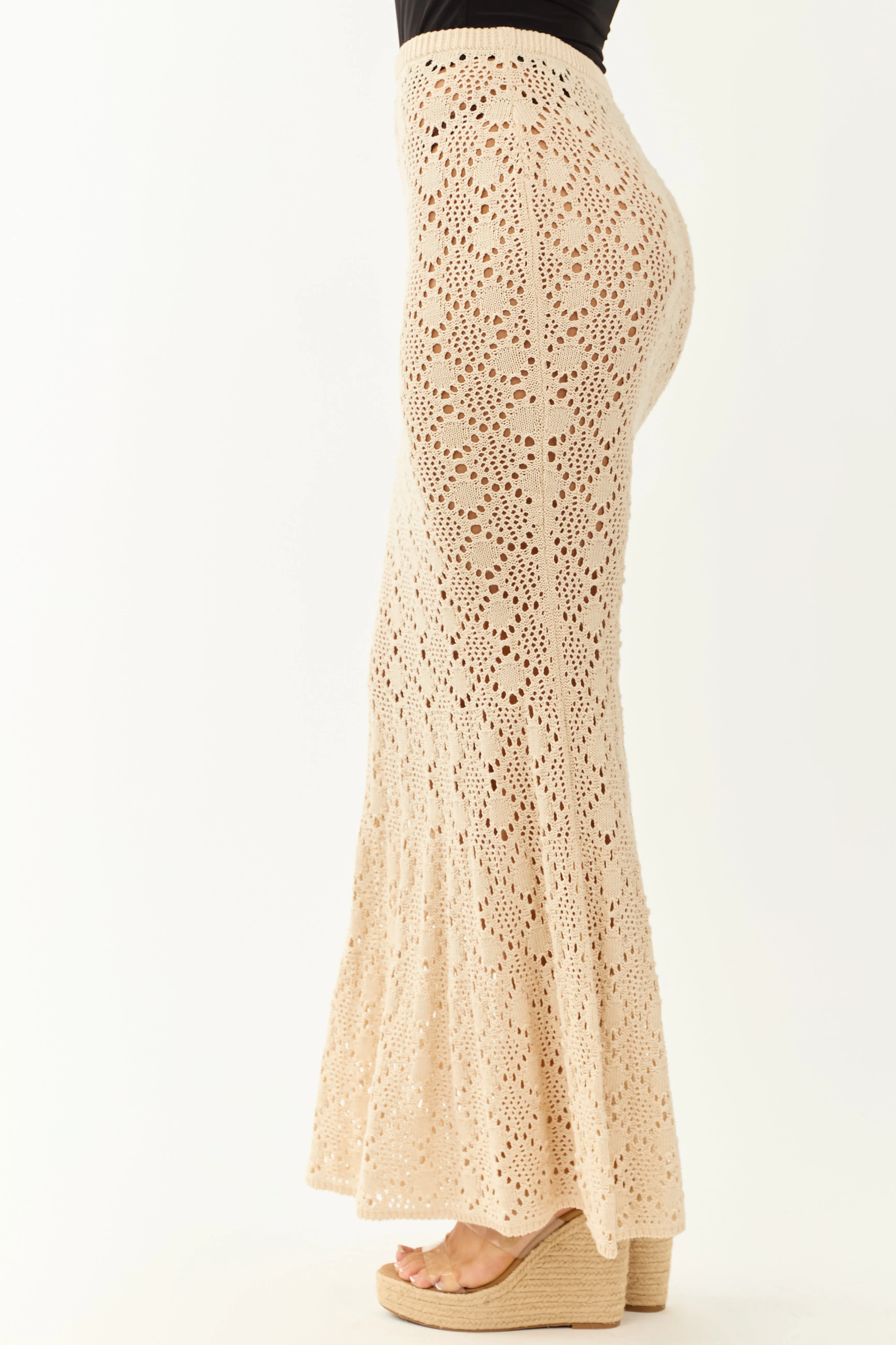 Almond Open Pointelle Crochet Mermaid Maxi Skirt sold by Lime Lush product image thumbnail 3