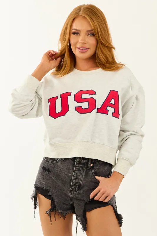 Pewter Grey 'USA' Graphic Cropped Sweatshirt sold by Lime Lush