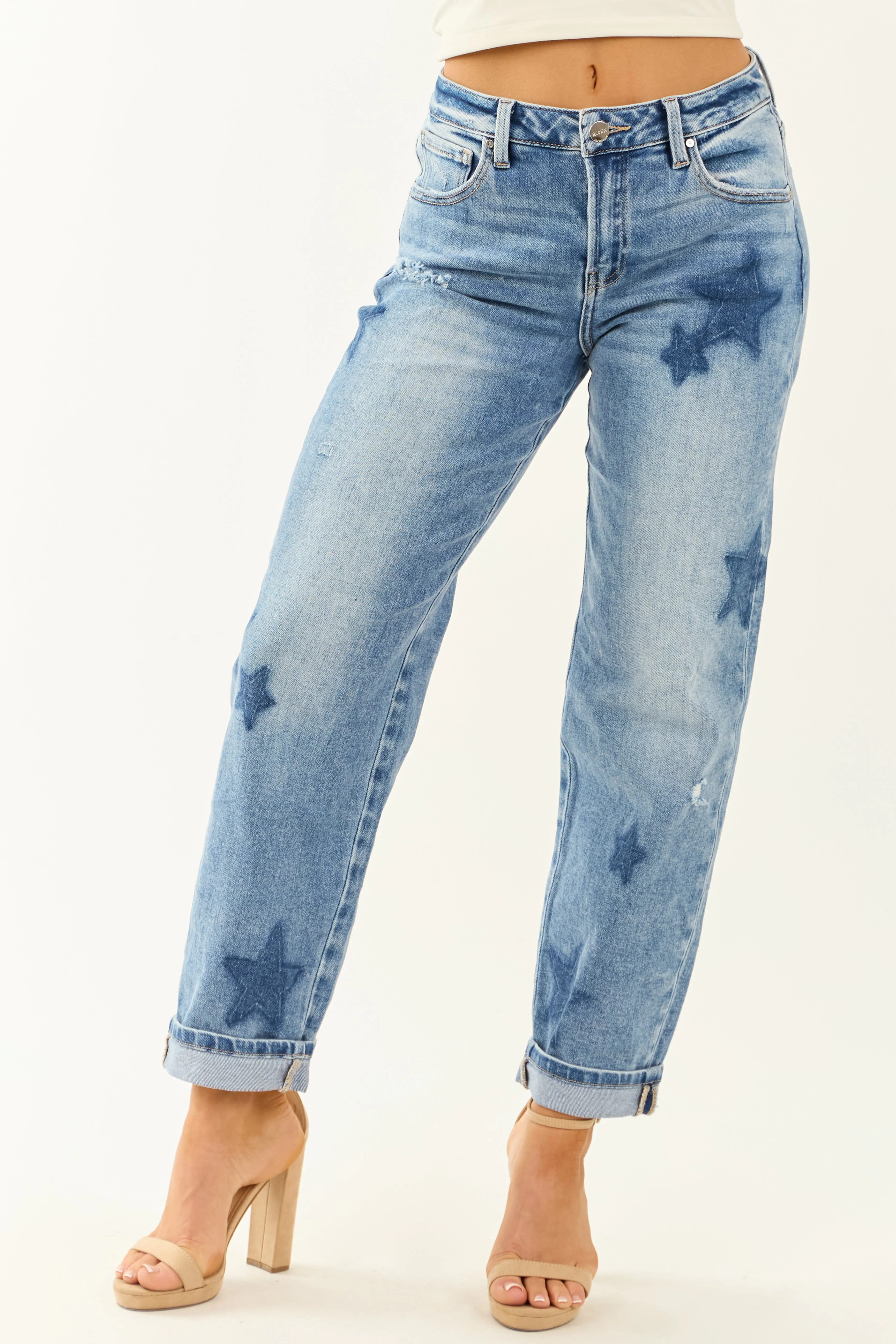 Risen Stretchy Medium Wash Star Boyfriend Jeans sold by Lime Lush