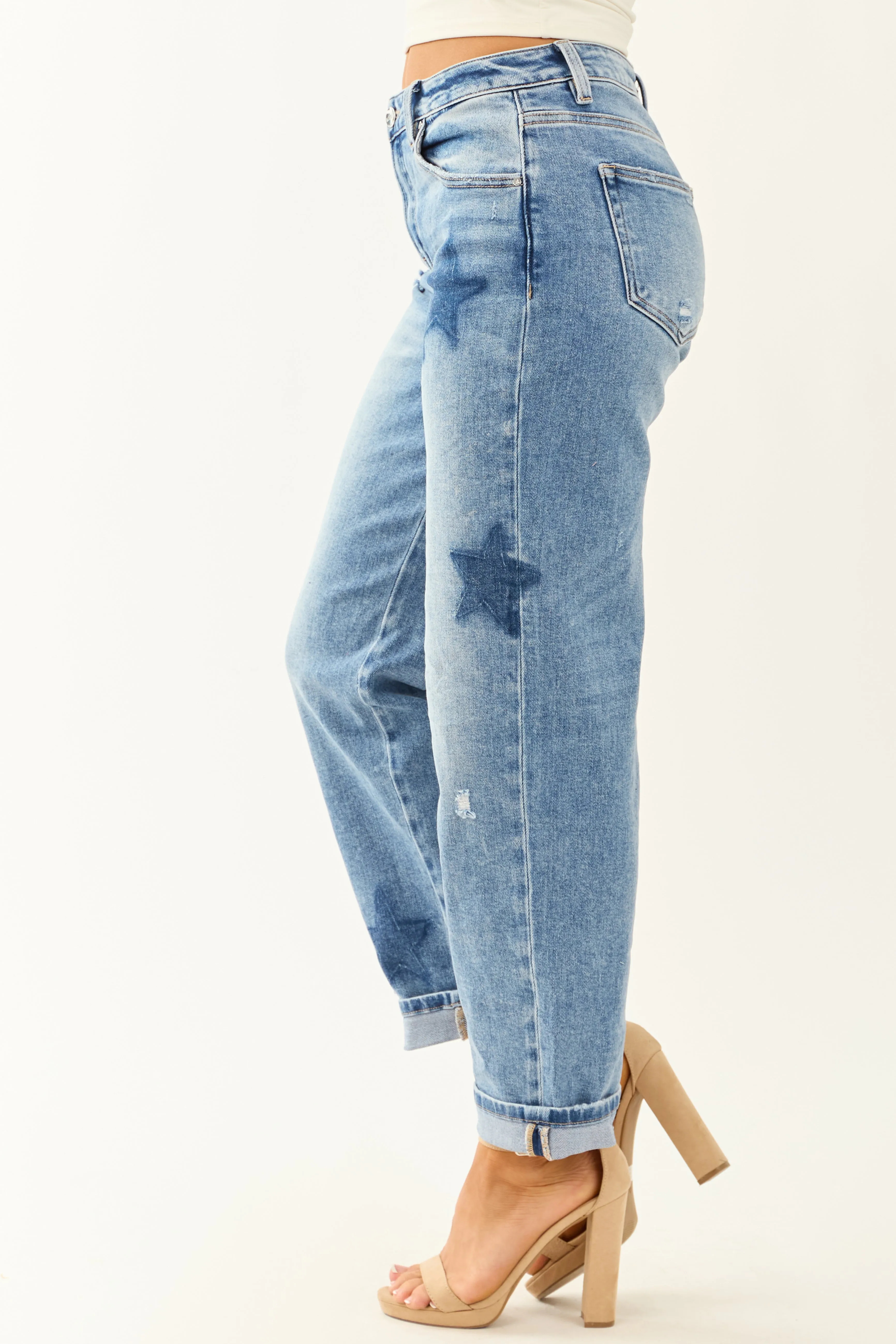 Risen Stretchy Medium Wash Star Boyfriend Jeans sold by Lime Lush product image thumbnail 3