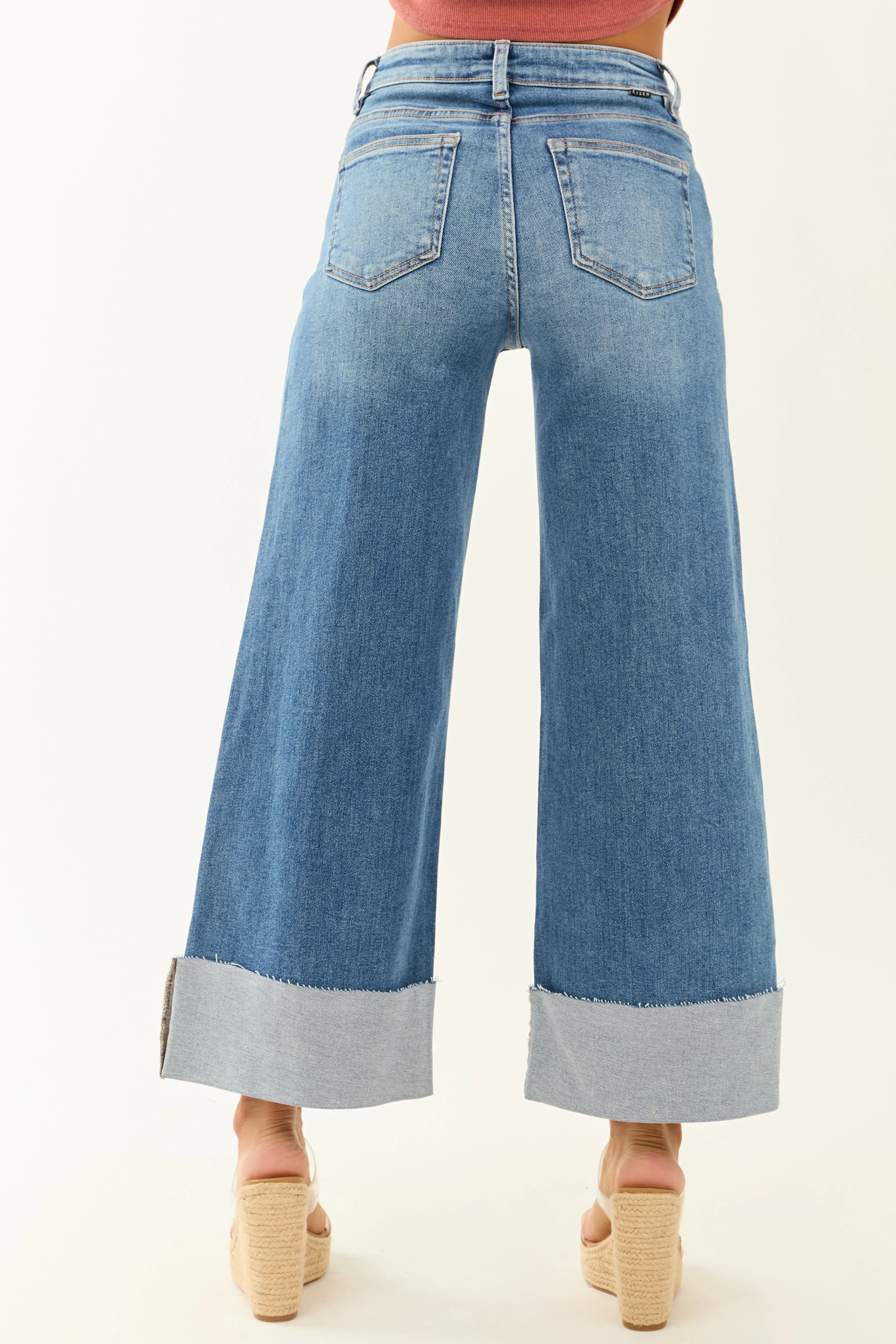 Risen Tummy Control Wide Leg Cuffed Stretchy Jeans sold by Lime Lush product image thumbnail 4