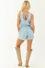 Light Wash Chambray Denim Sleeveless Romper sold by Lime Lush