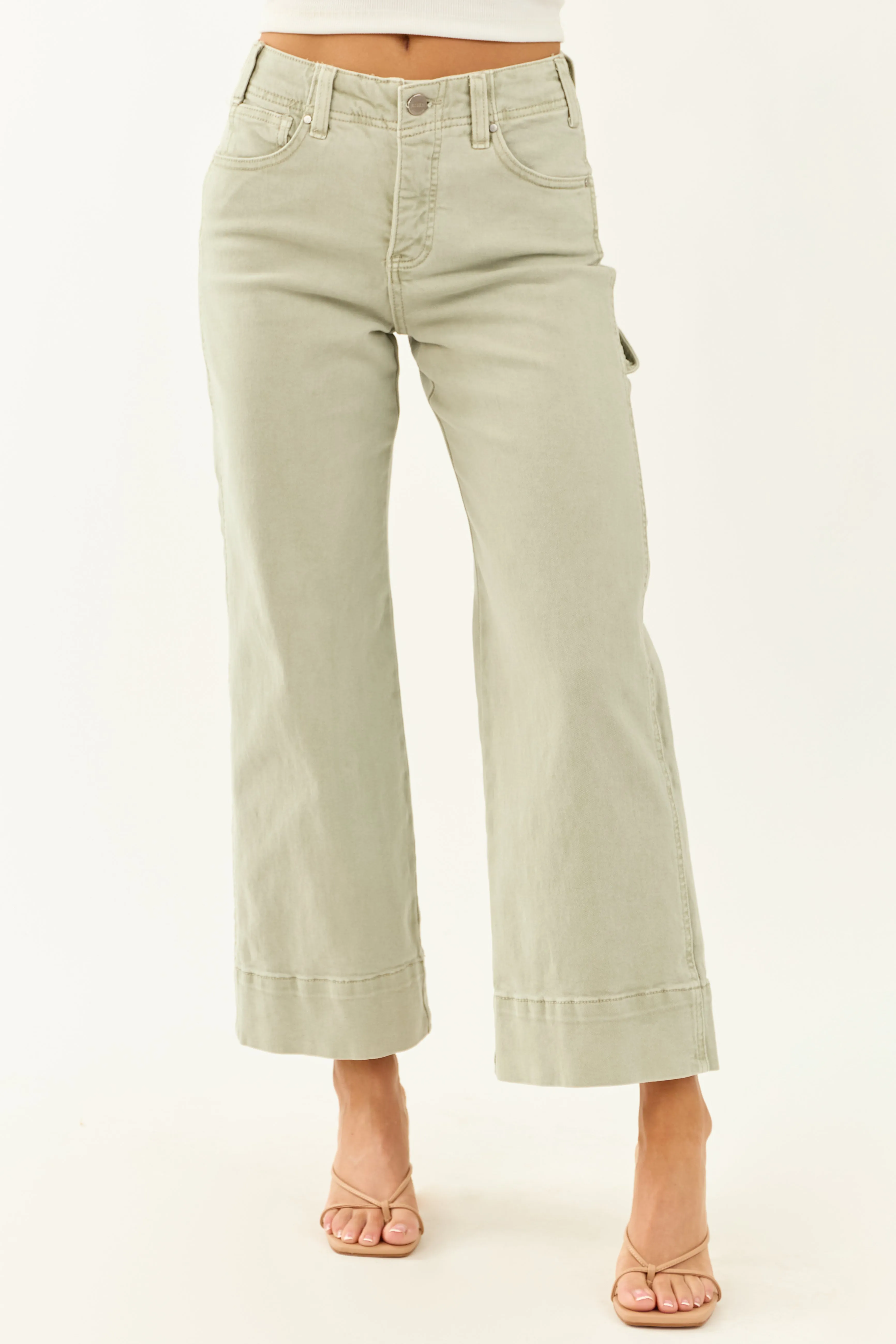 Risen Sage Tummy Control Stretchy Wide Leg Jeans sold by Lime Lush