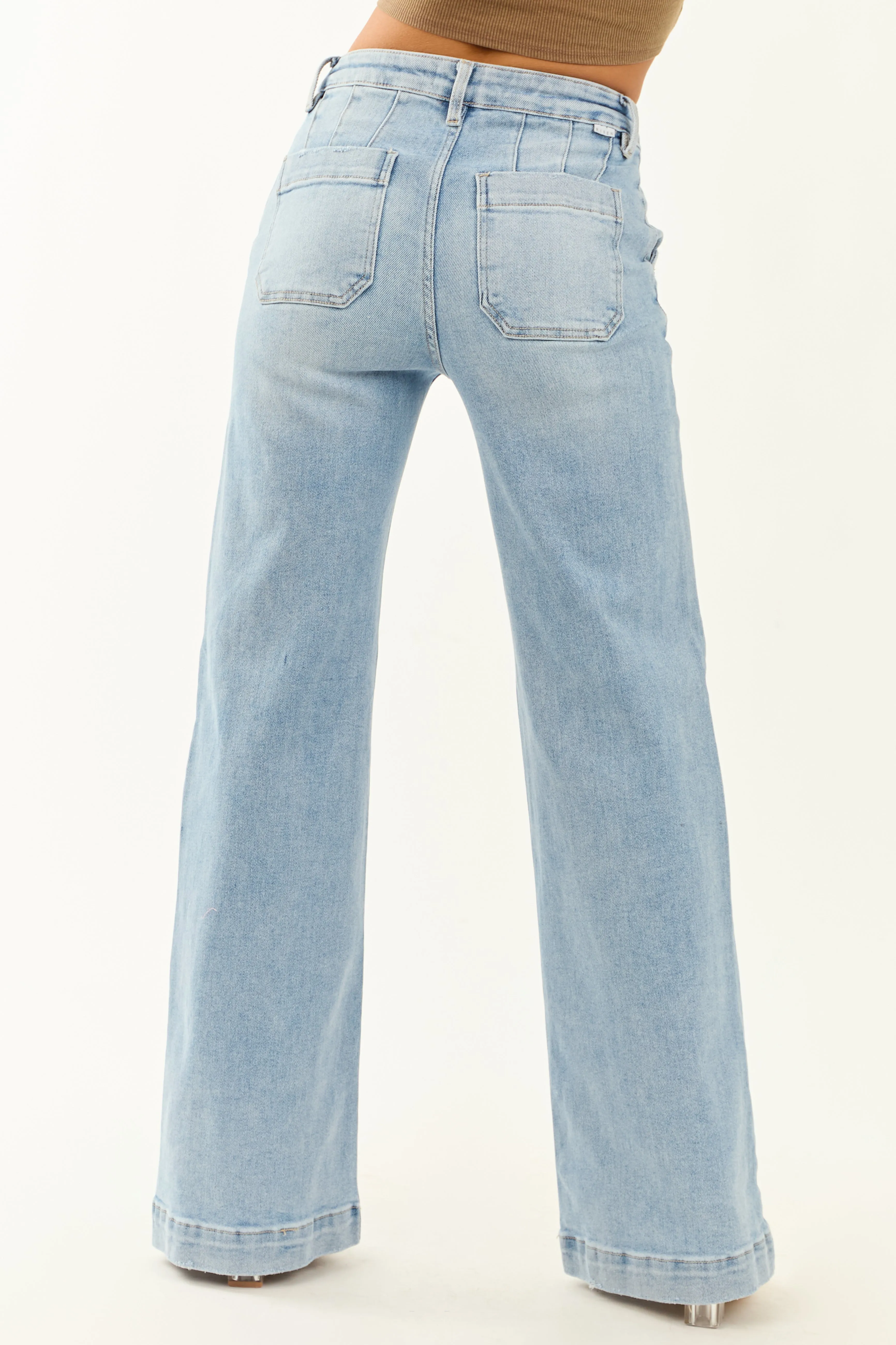 Risen Light Wash Stretchy Wide Leg Jeans sold by Lime Lush product image thumbnail 5