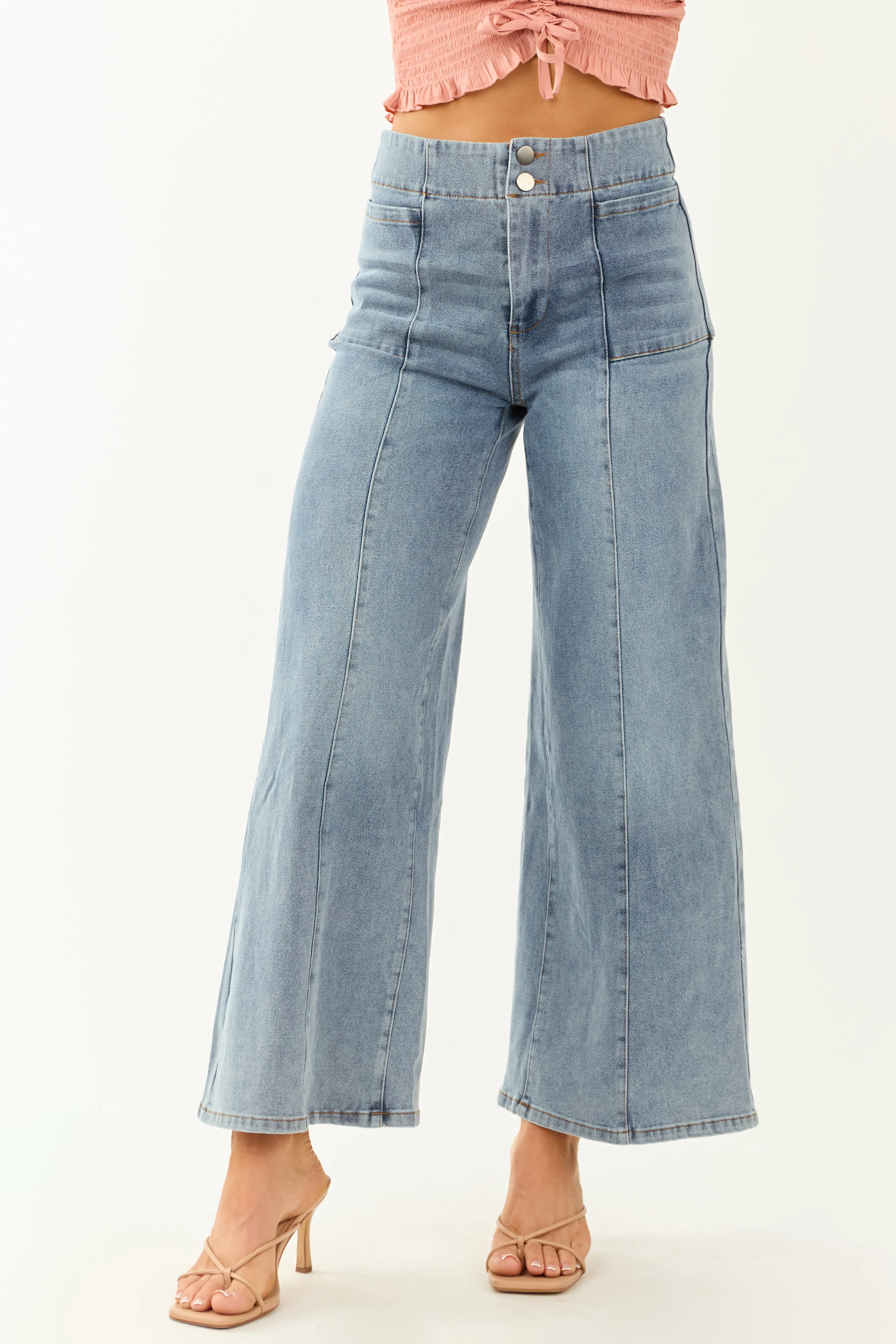 Medium Wash Super Wide Leg Semi-Stretchy Jeans sold by Lime Lush
