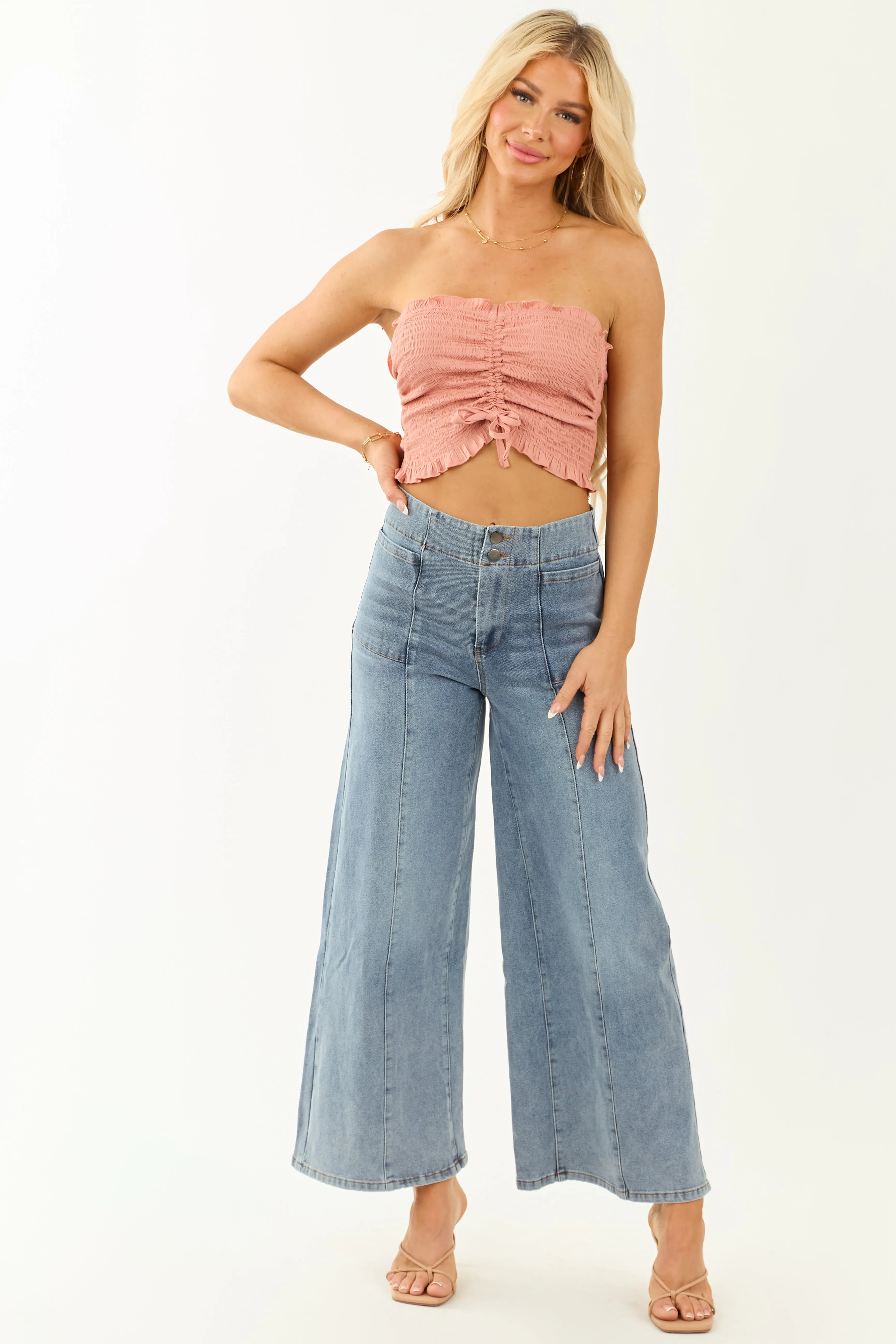 Medium Wash Super Wide Leg Semi-Stretchy Jeans sold by Lime Lush product image thumbnail 2