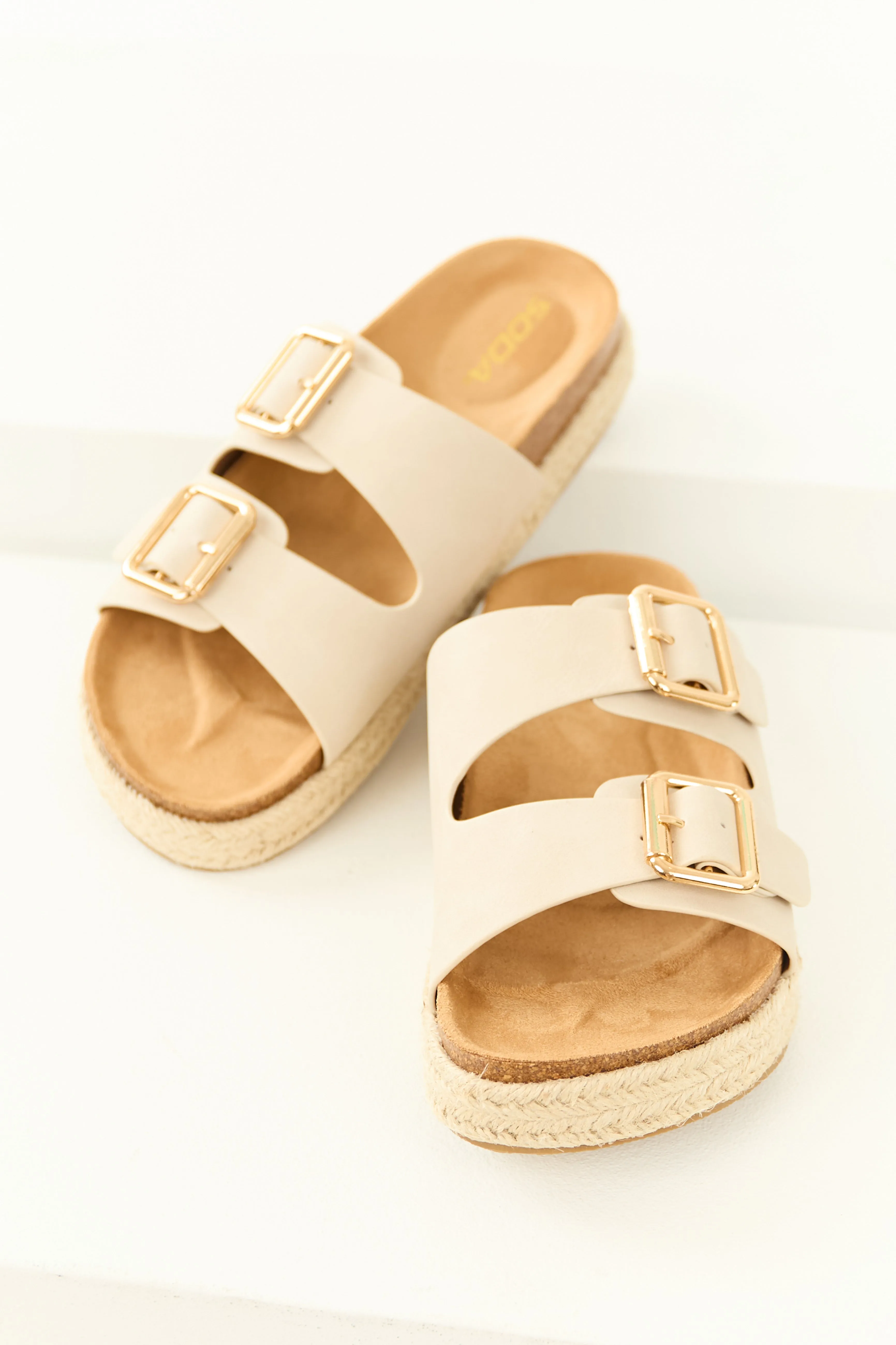 Coconut Espadrille Platform Twin Buckle Sandals sold by Lime Lush