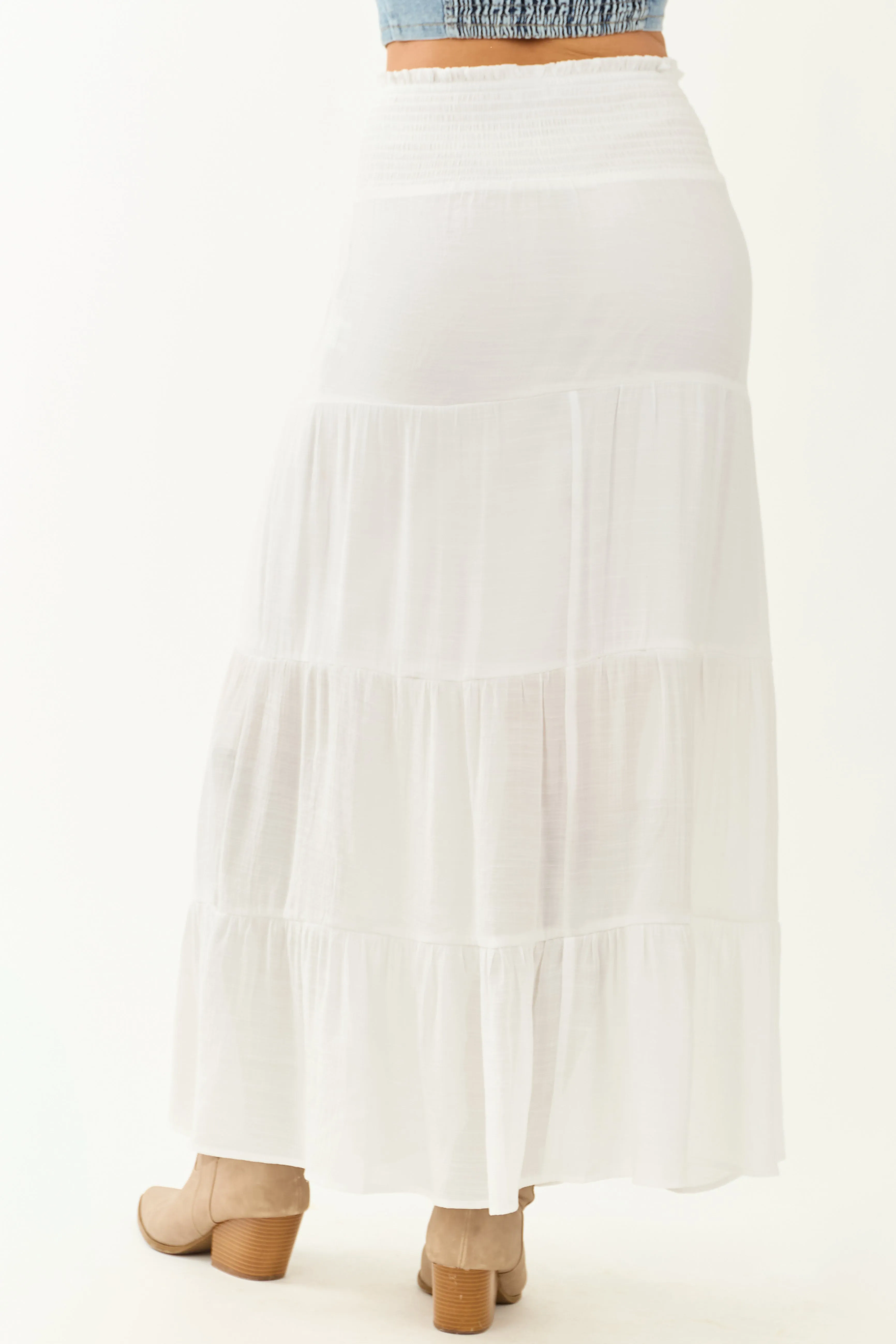 White Smocked Waist Tiered Maxi Skirt sold by Lime Lush product image thumbnail 4