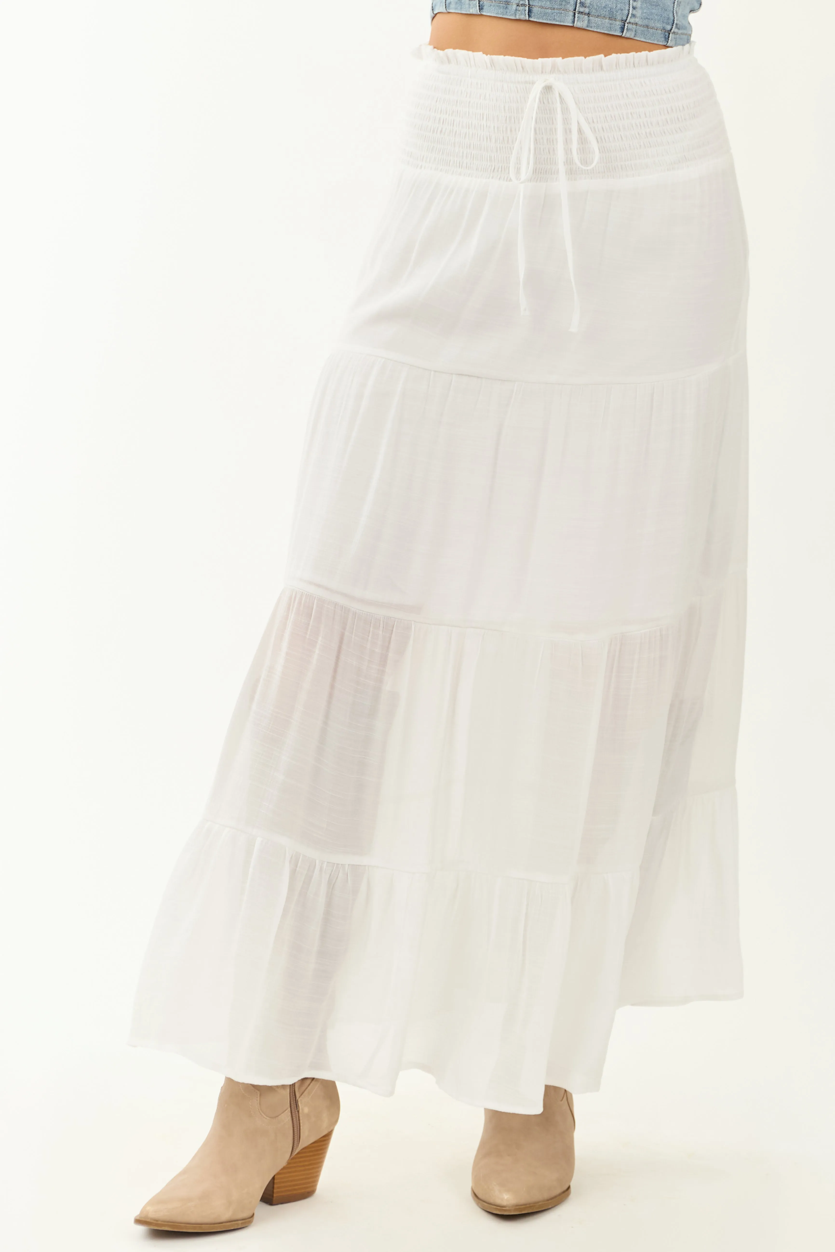 White Smocked Waist Tiered Maxi Skirt sold by Lime Lush product image thumbnail 2