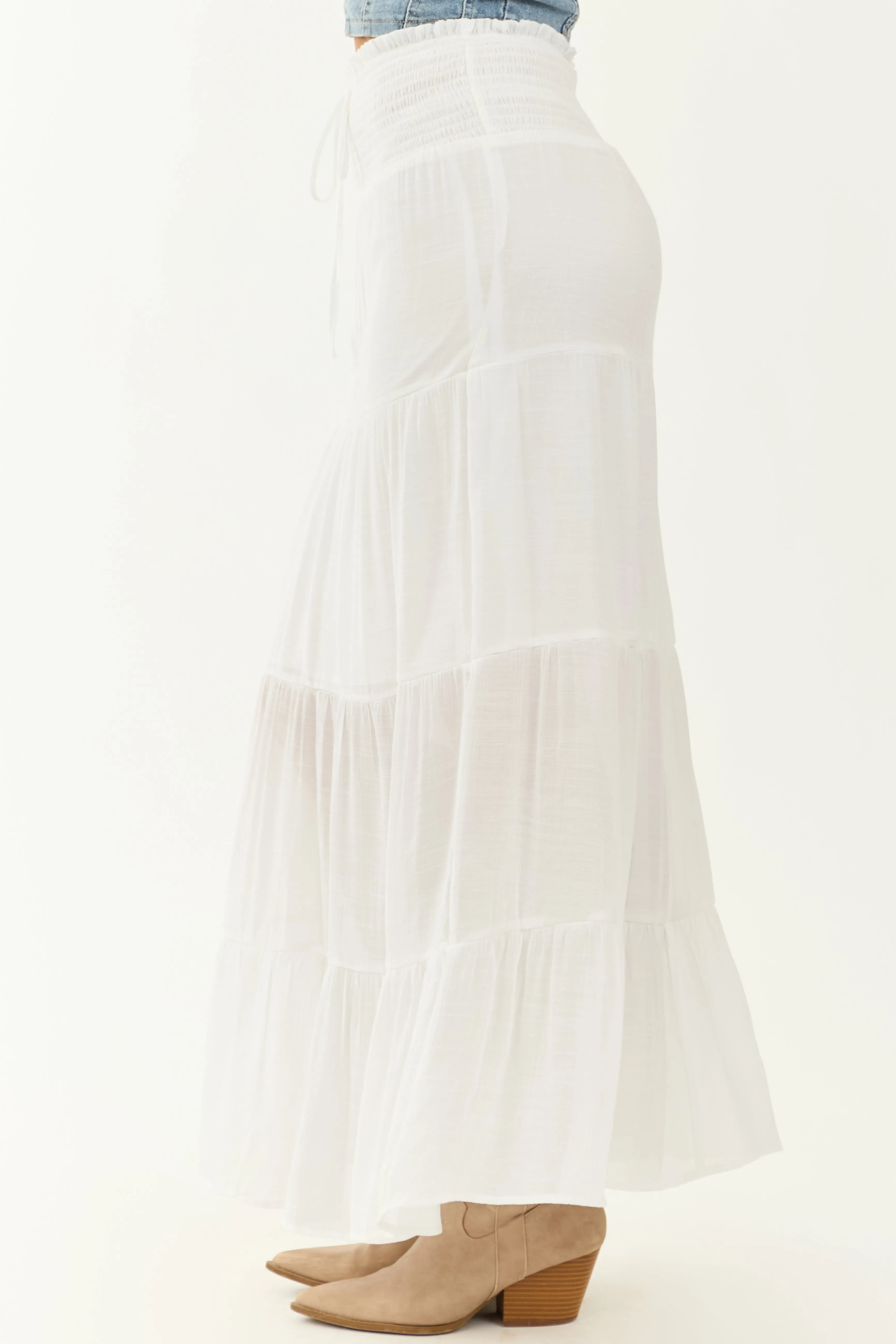 White Smocked Waist Tiered Maxi Skirt sold by Lime Lush product image thumbnail 3