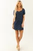 Dark Wash Denim Floral Puff Sleeve Mini Dress sold by Lime Lush