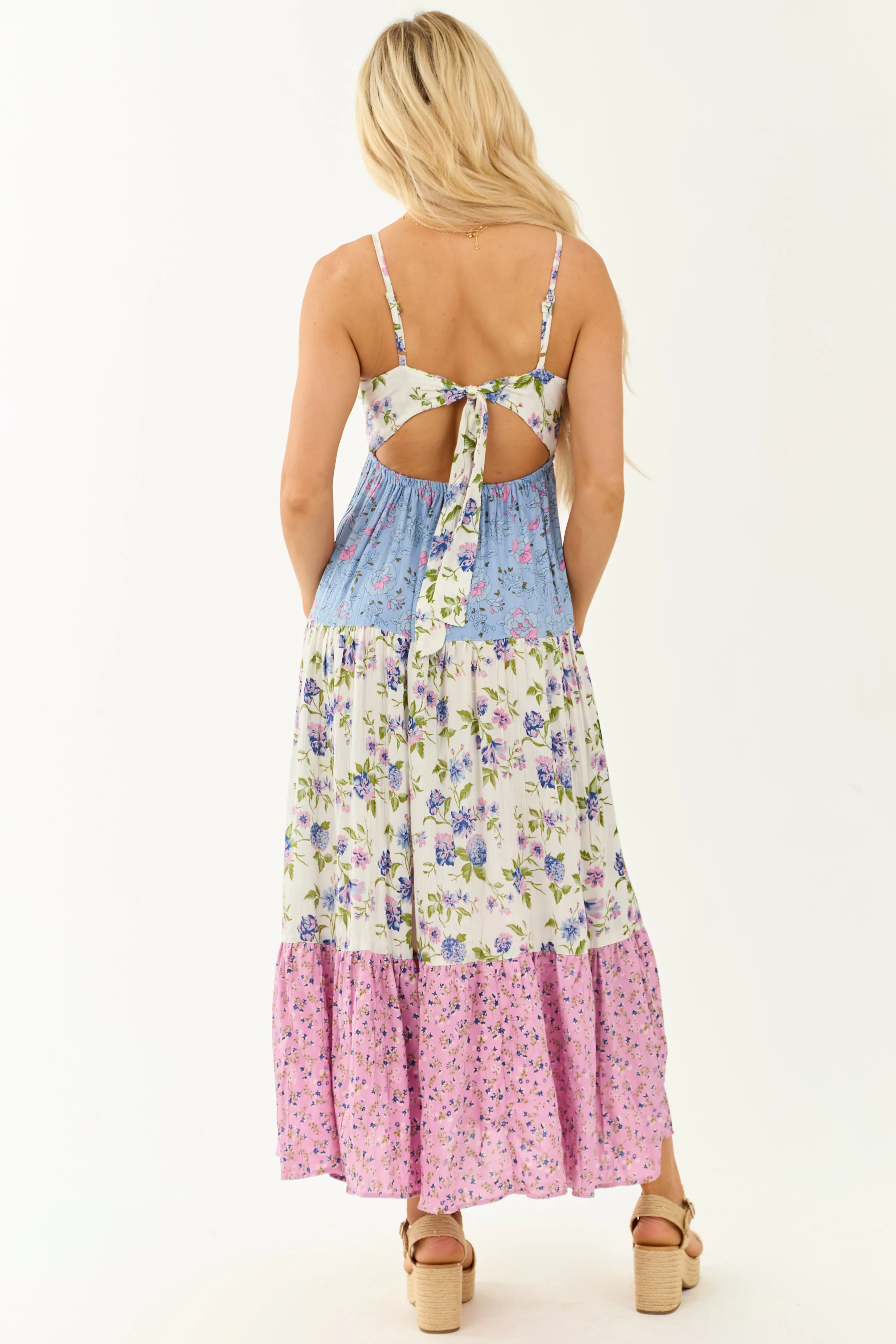 Vanilla Colorblock Multiprint Floral Deep V Maxi Dress sold by Lime Lush product image thumbnail 5