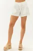 Off White Cotton Gauze Woven Flowy Shorts sold by Lime Lush