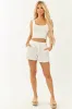 Off White Cotton Gauze Woven Flowy Shorts sold by Lime Lush