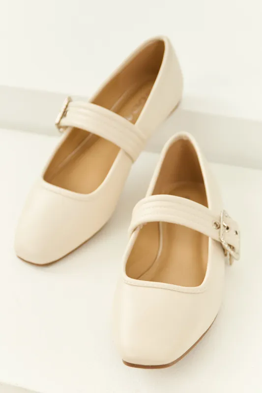 Vanilla Buckle Strap Tapered Square Toe Flats sold by Lime Lush