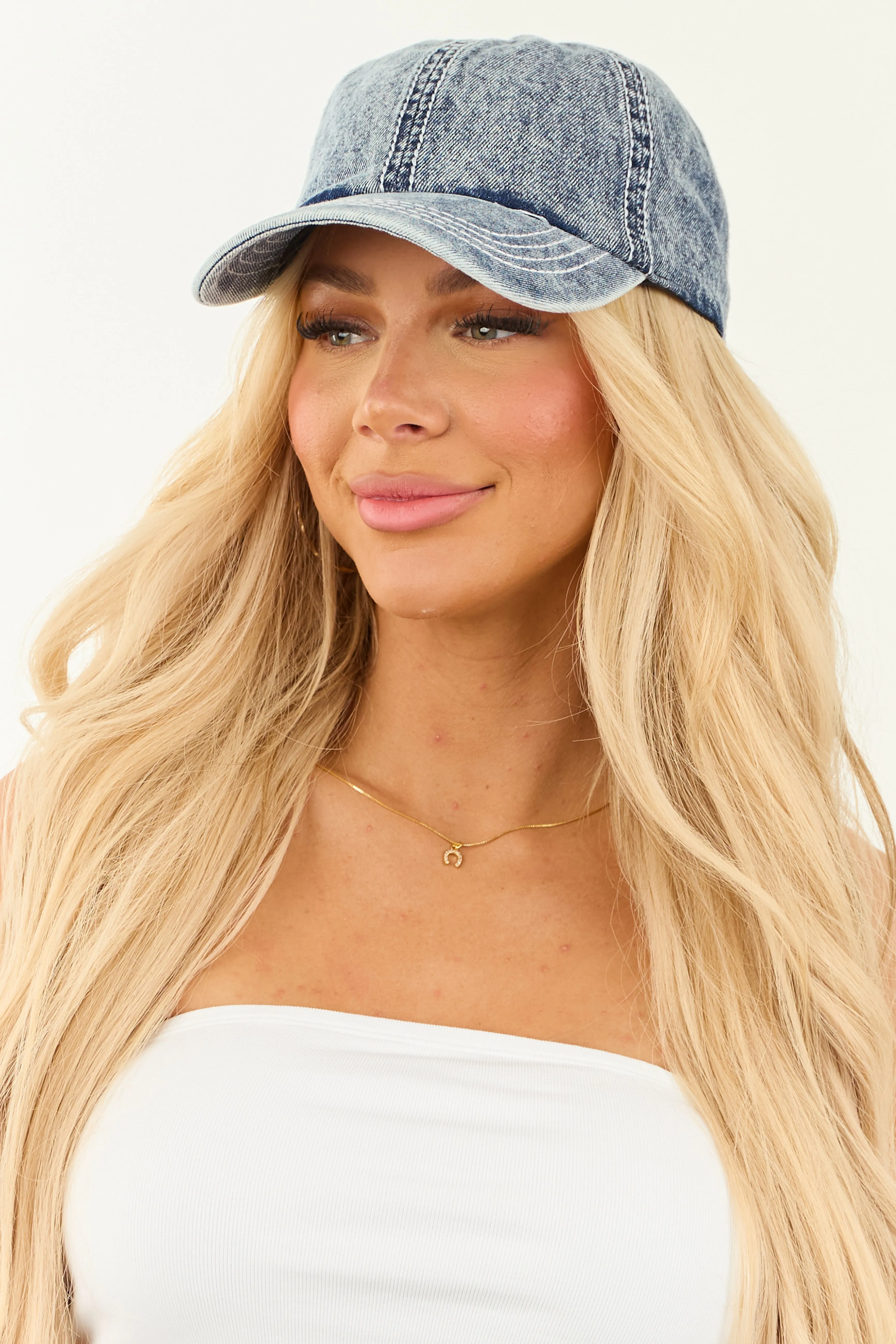 Medium Acid Wash Denim Thick Stitch Baseball Cap sold by Lime Lush