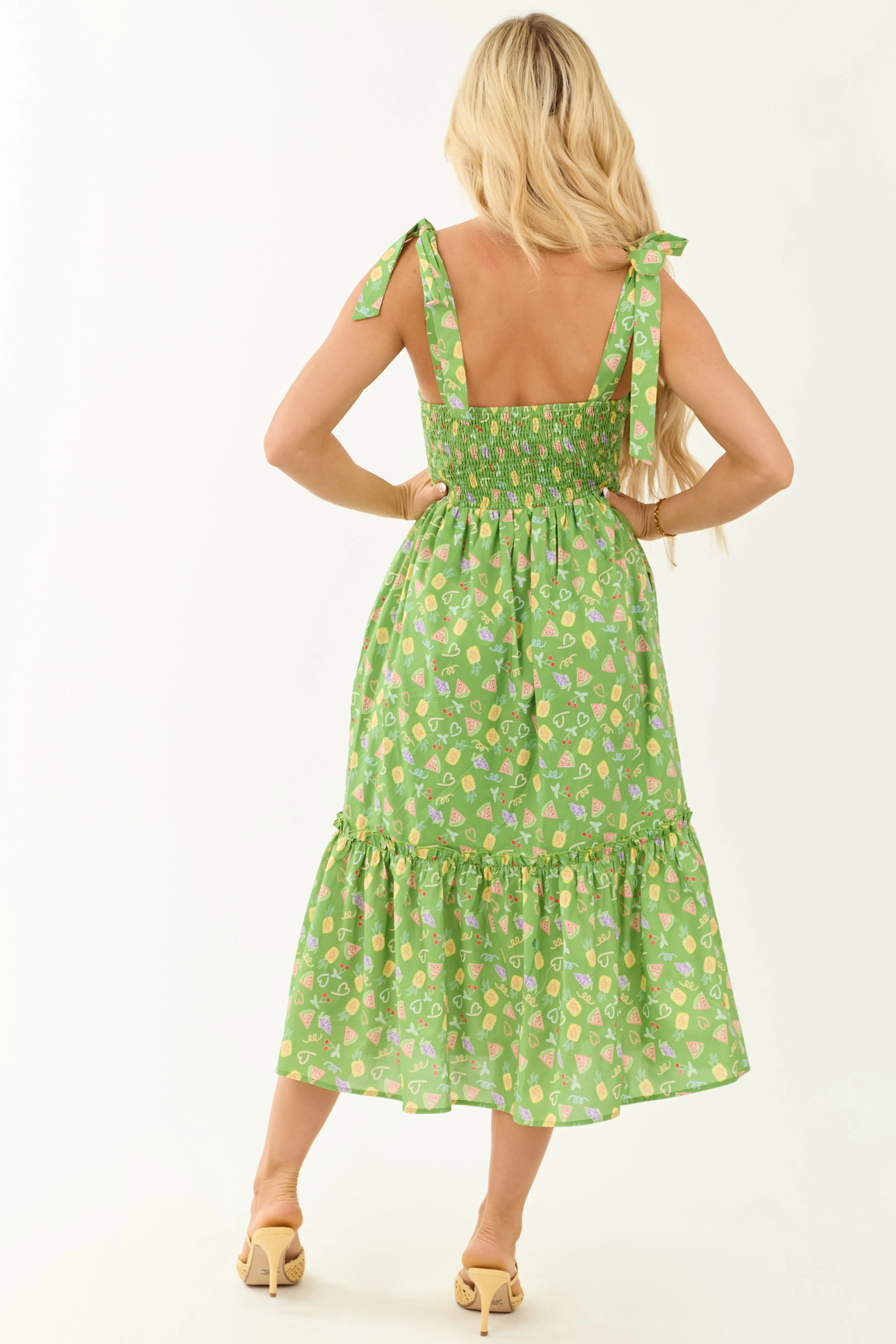 Lovelo Kelly Green Fruit Print Tie Strap Midi Dress sold by Lime Lush product image thumbnail 5