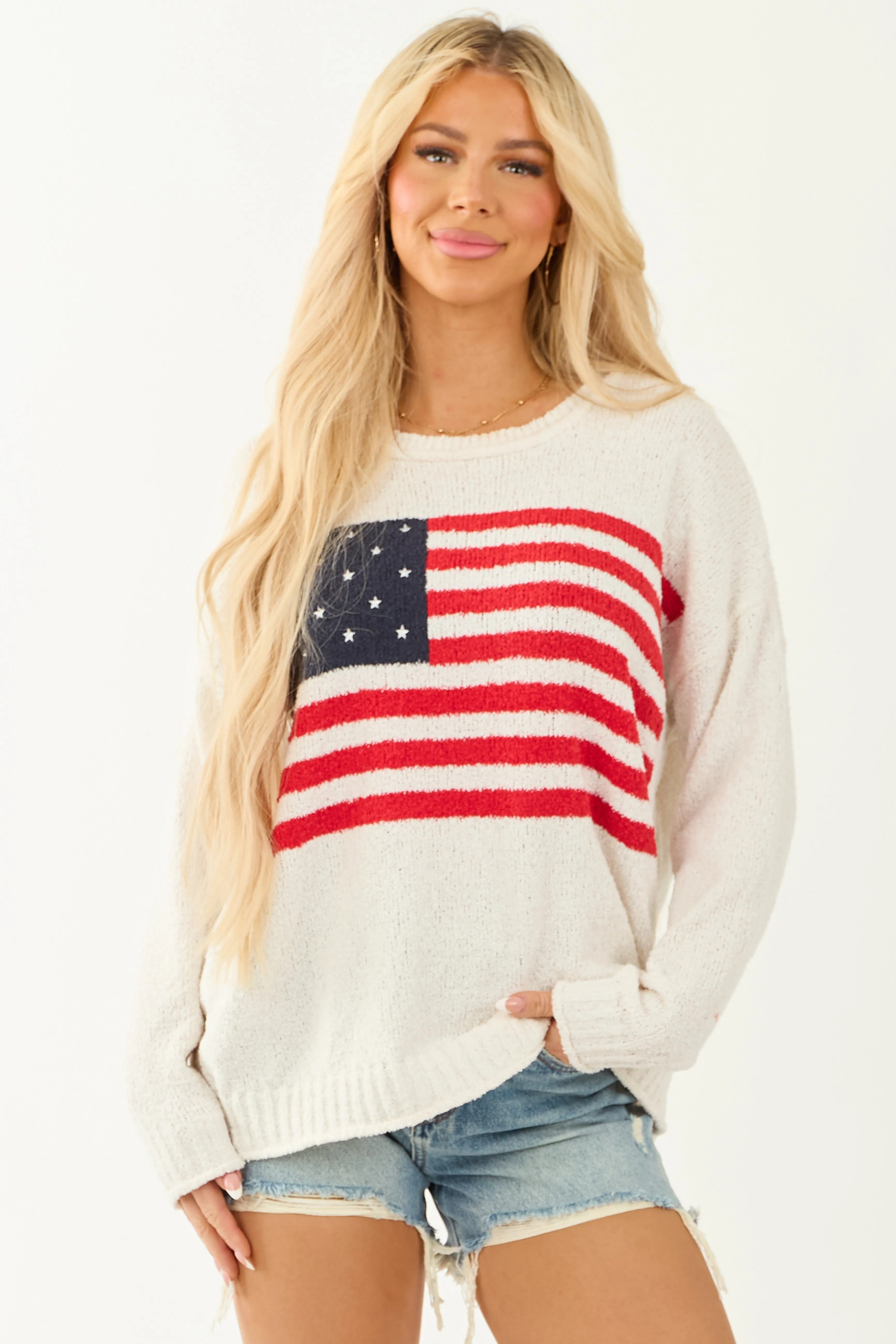 Off White Americana USA Lightweight Sweater Top sold by Lime Lush