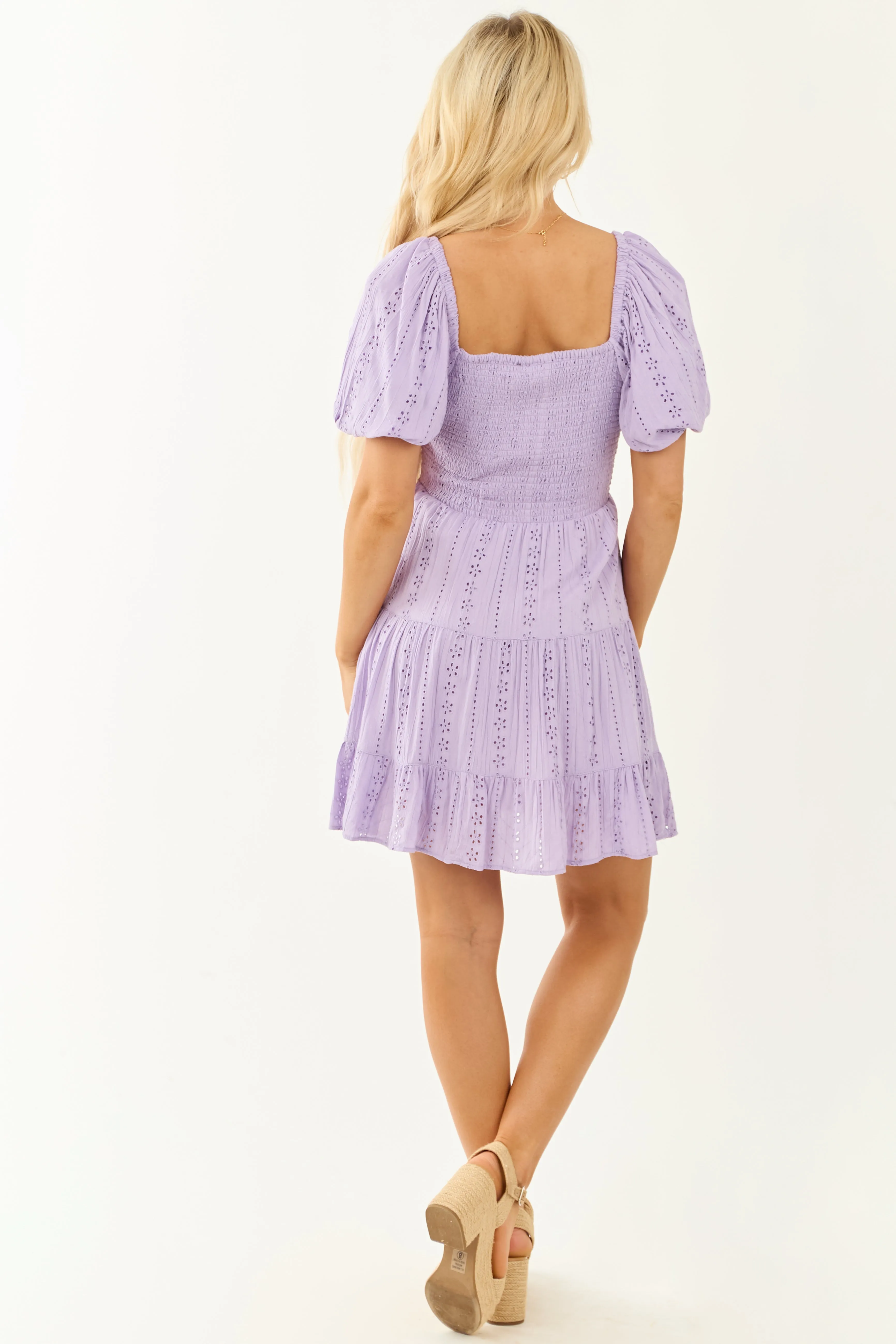 Pastel Lavender Eyelet Lace Front Twist Mini Dress sold by Lime Lush product image thumbnail 5
