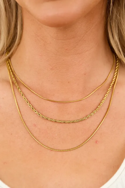 Gold Tiered Layered Chain Necklace sold by Lime Lush