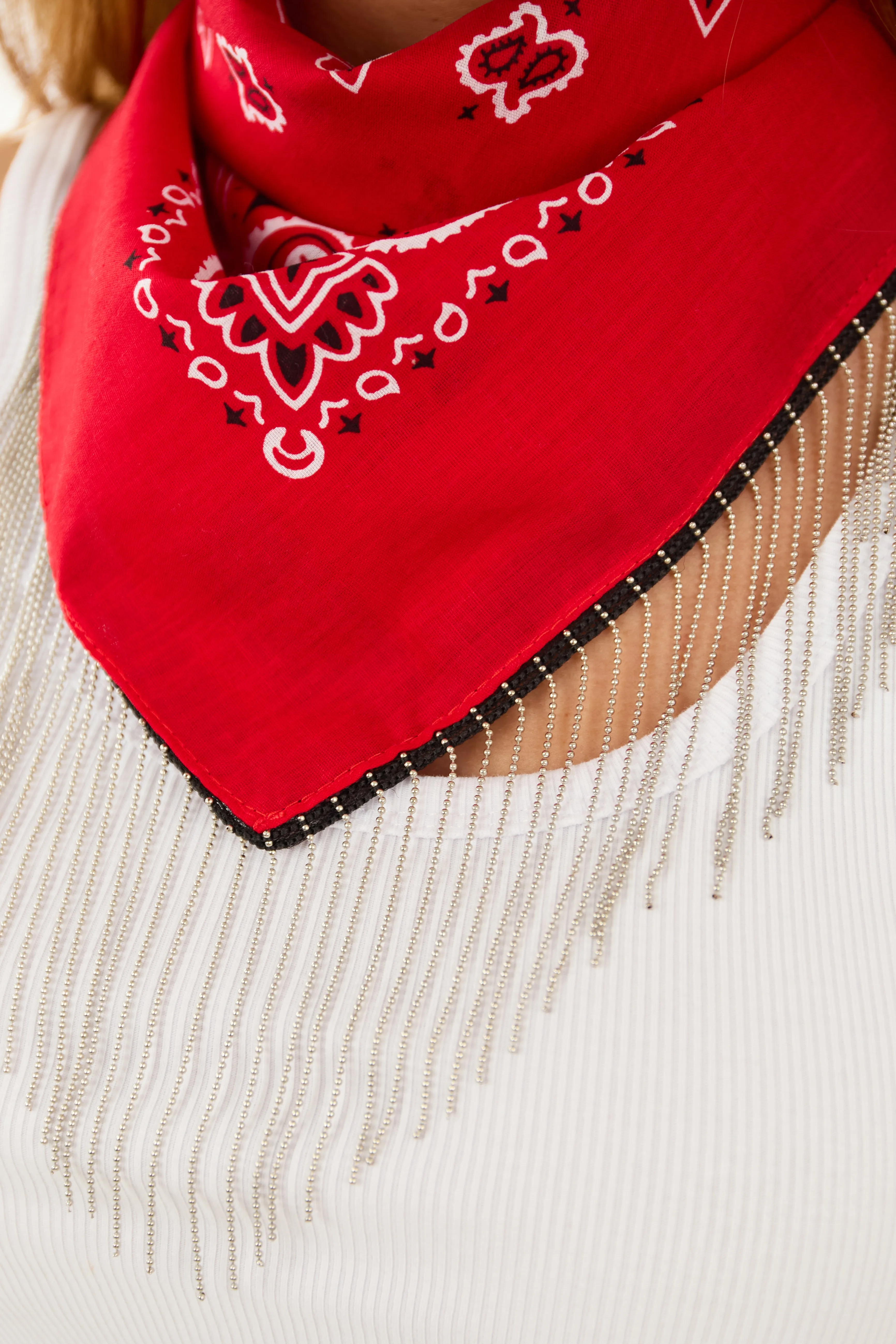 Vibrant Lipstick Bling Chain Fringe Bandana sold by Lime Lush product image thumbnail 3