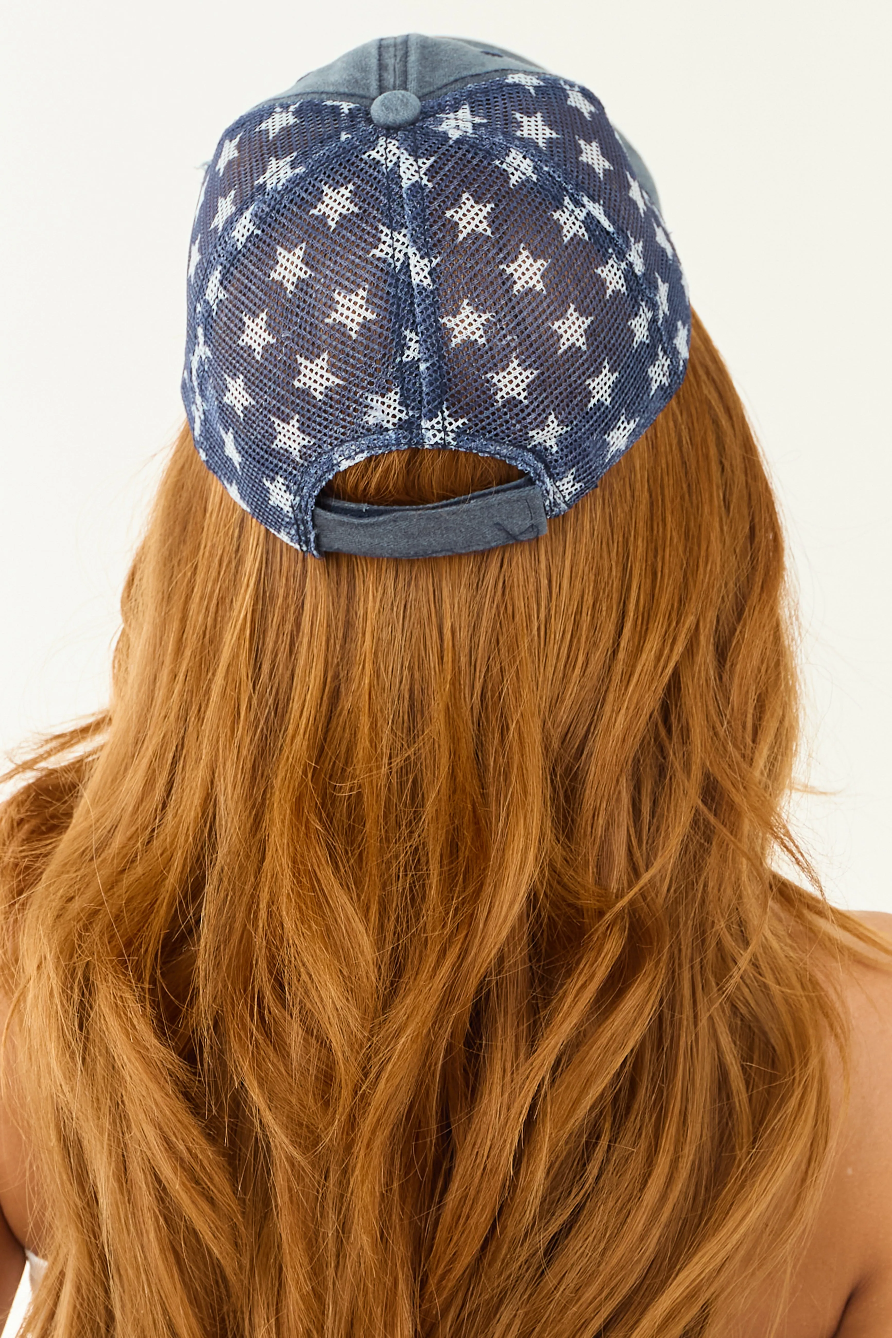 Dusty Blue Flag Embroidered Star Trucker Hat sold by Lime Lush product image thumbnail 3