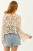 Almond Floral Open Crochet Front Tie Cardigan sold by Lime Lush