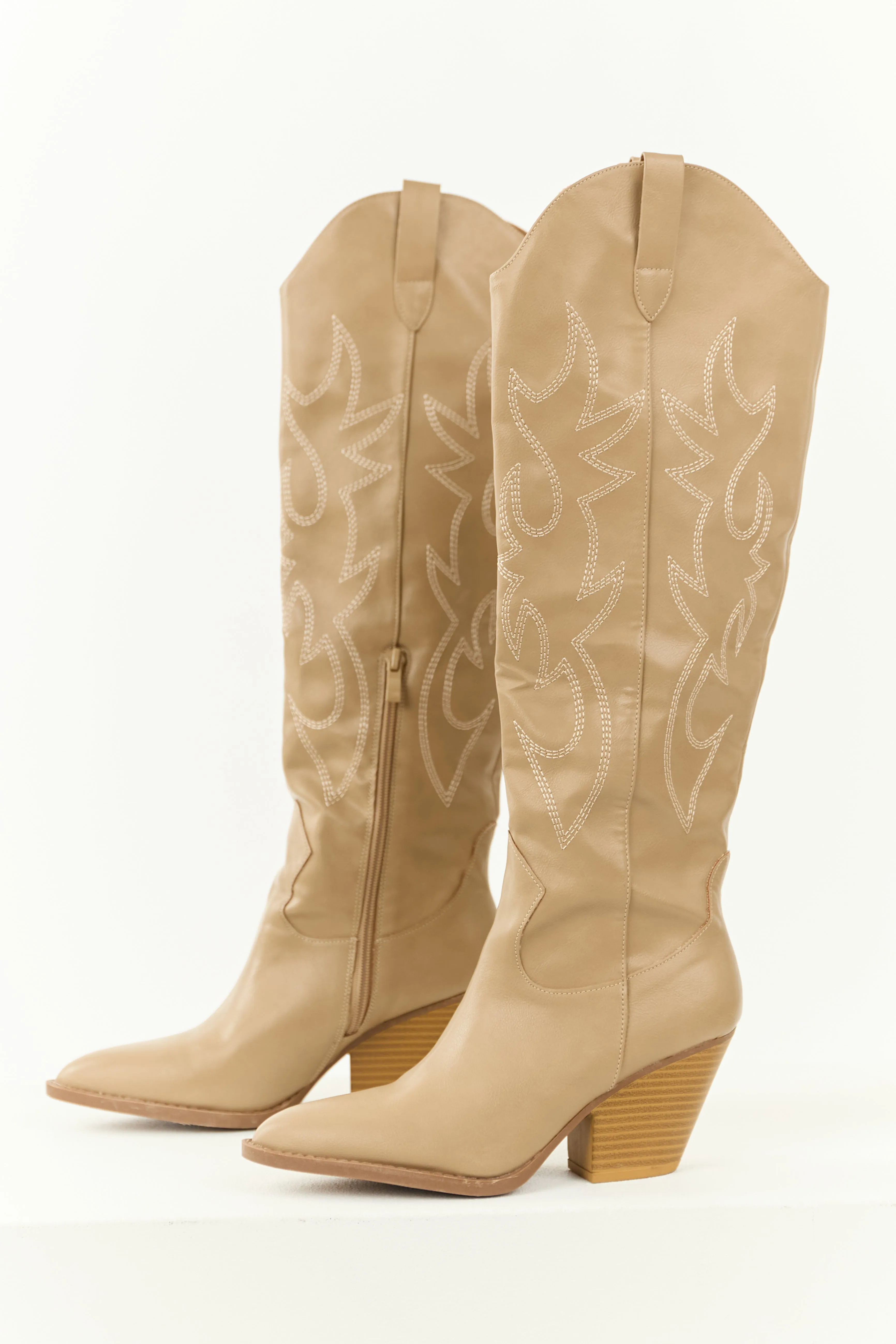 Latte Pointed Toe Knee High Western Boots sold by Lime Lush product image thumbnail 5